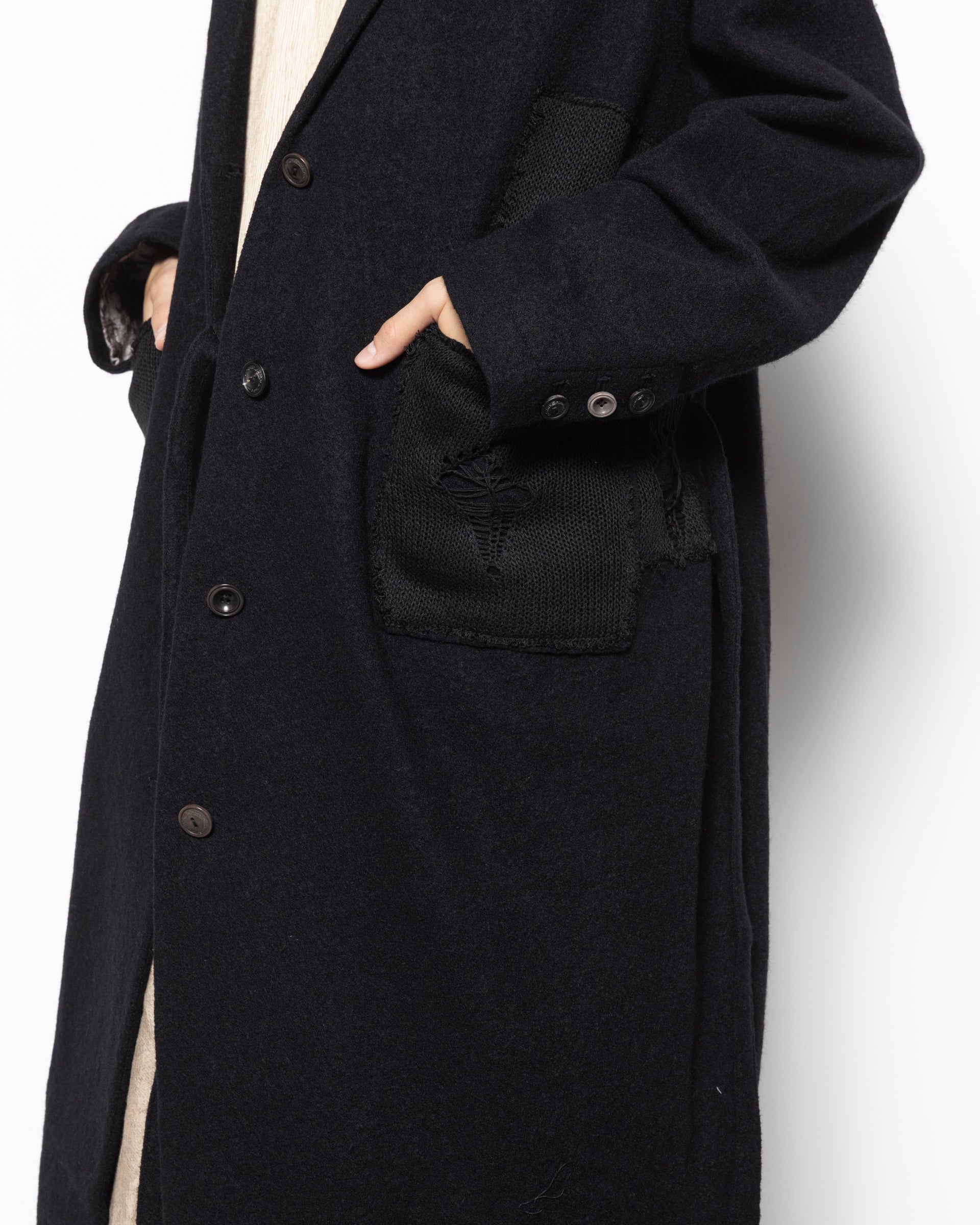 Aged Wool Coat in Black