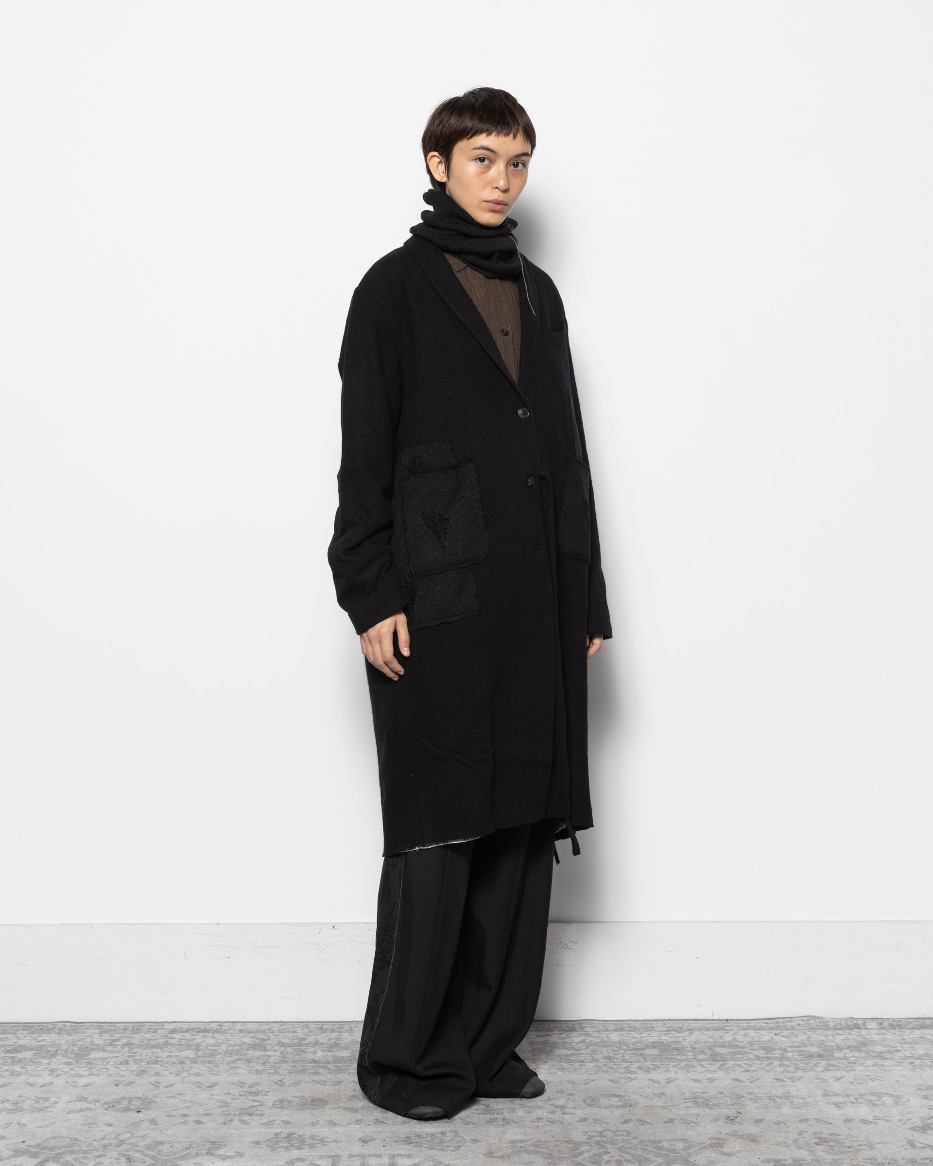 Aged Wool Coat in Black