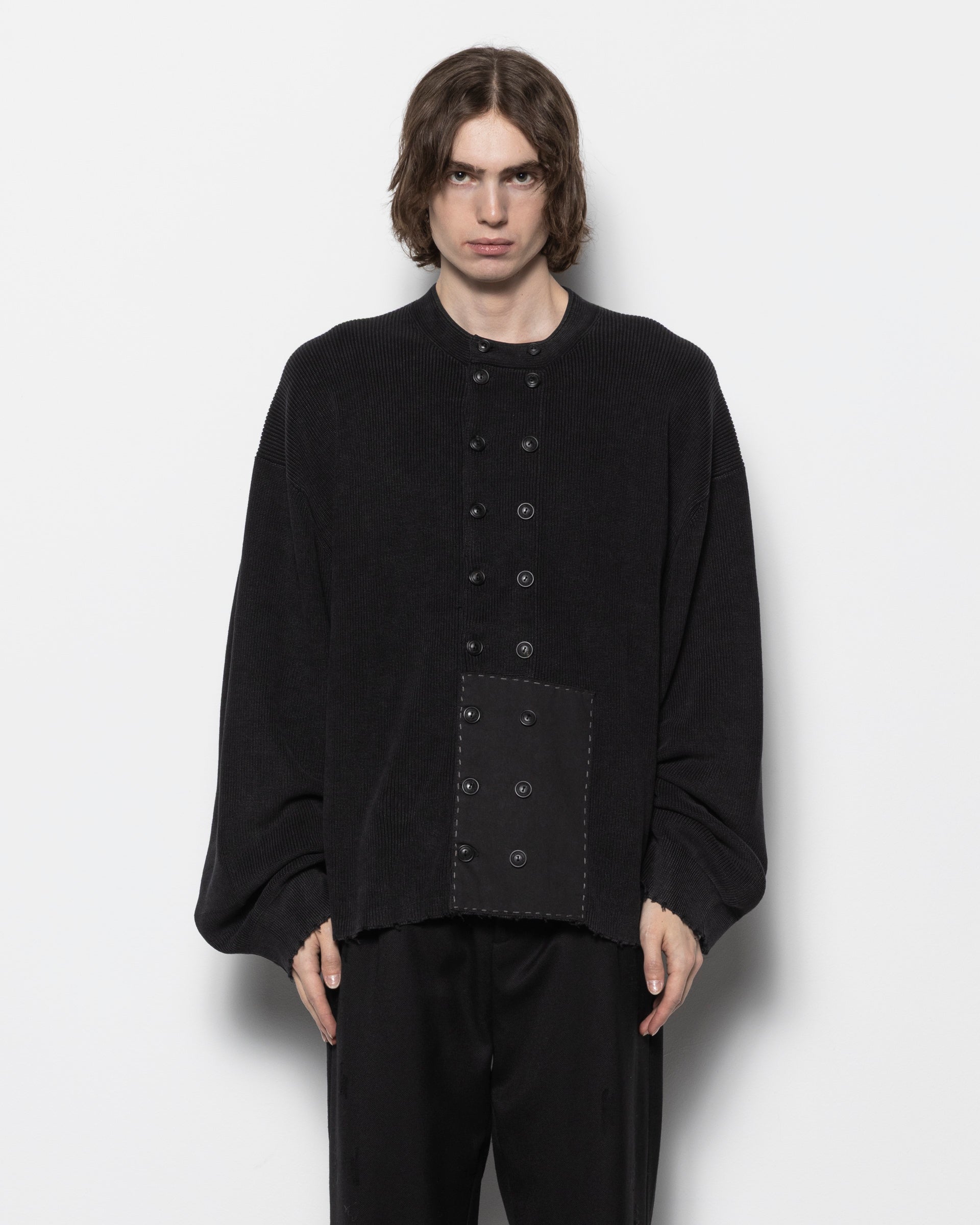 Double Breasted Aged Knit in Black