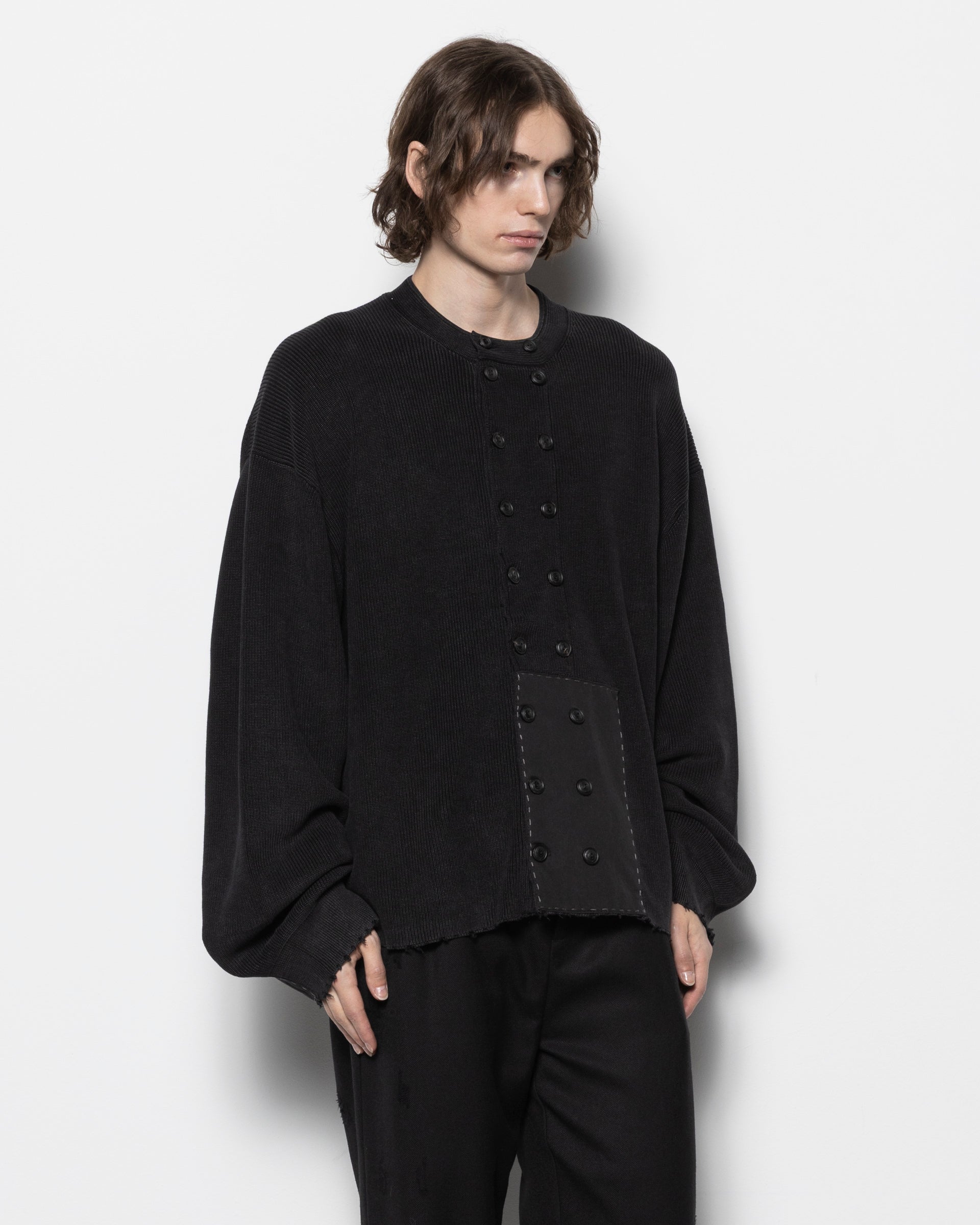 Double Breasted Aged Knit in Black