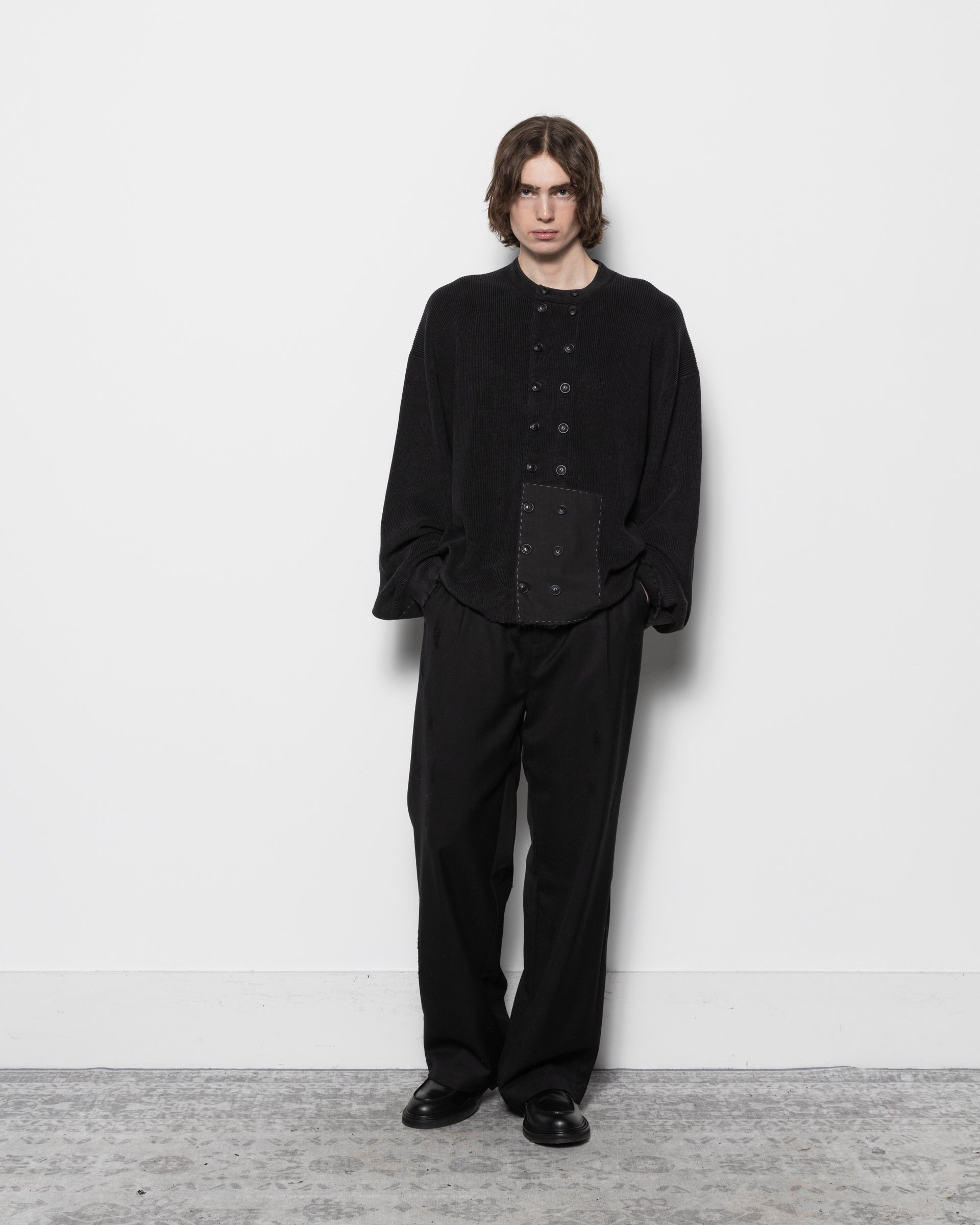 Double Breasted Aged Knit in Black
