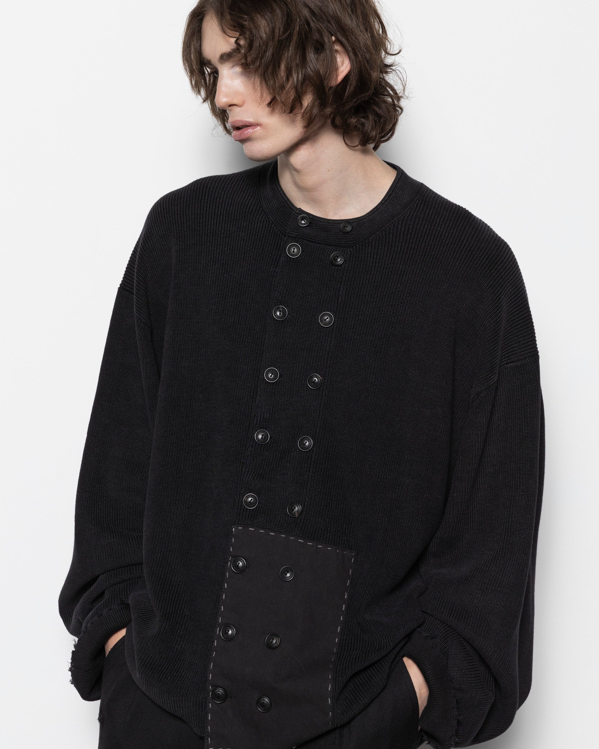 Double Breasted Aged Knit in Black