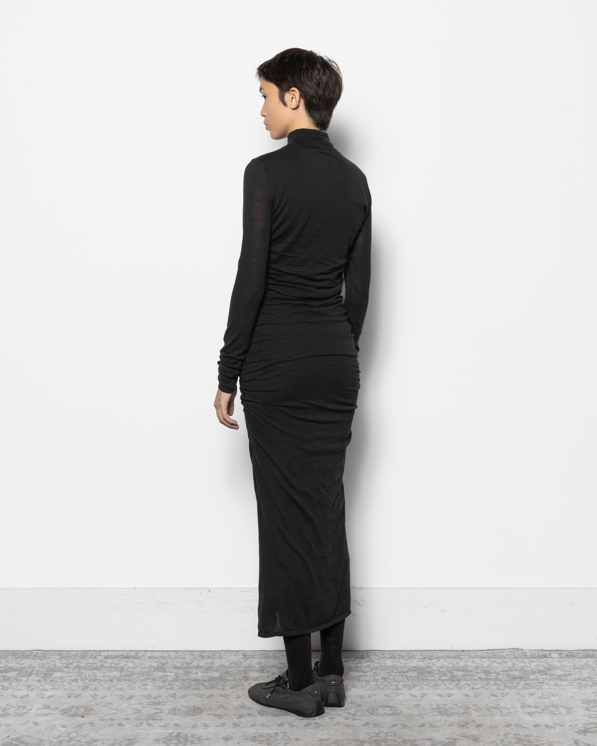 Gathered Knit Dress in Black