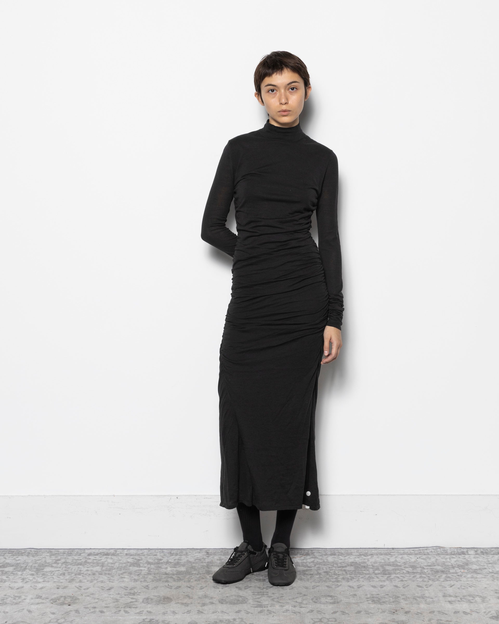 Gathered Knit Dress in Black