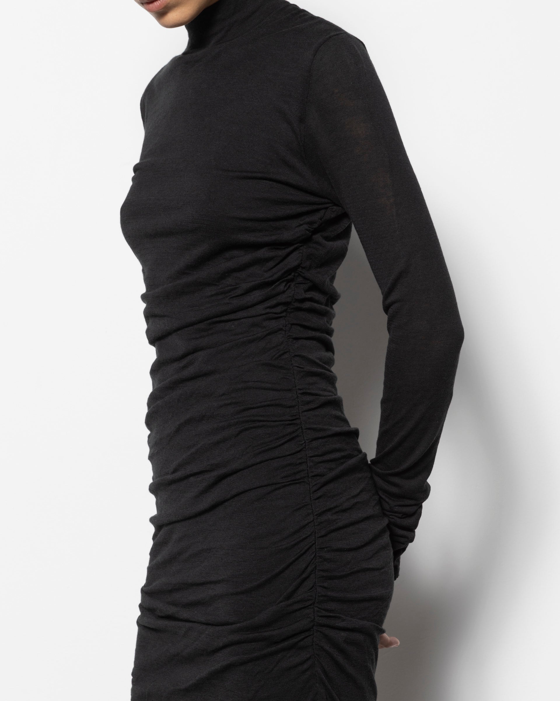 Gathered Knit Dress in Black