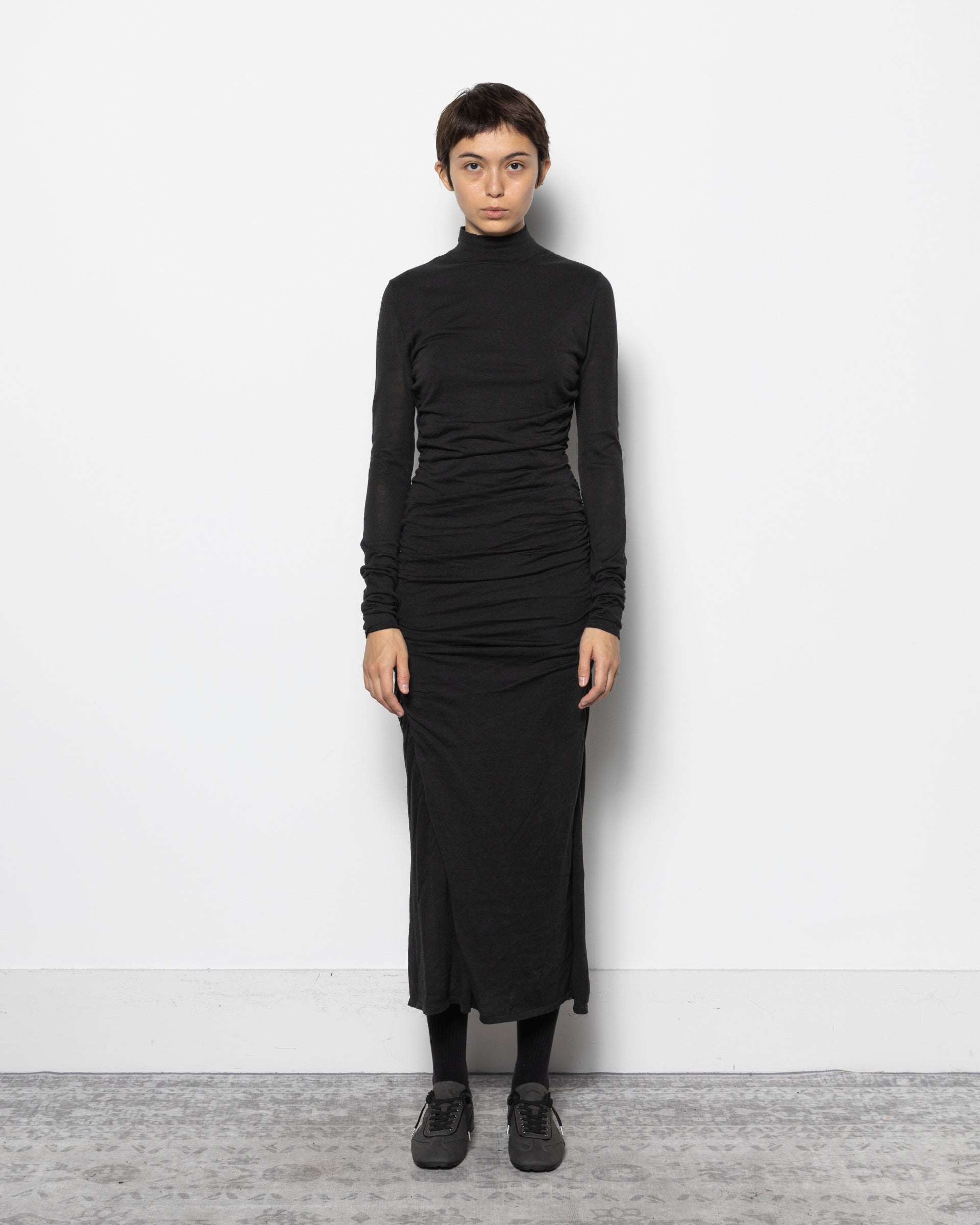 Gathered Knit Dress in Black