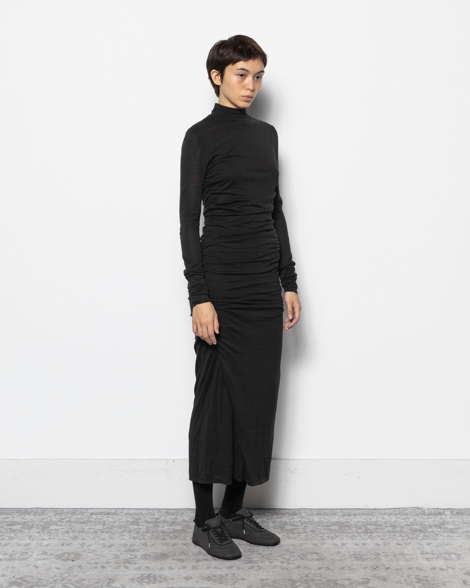 Gathered Knit Dress in Black