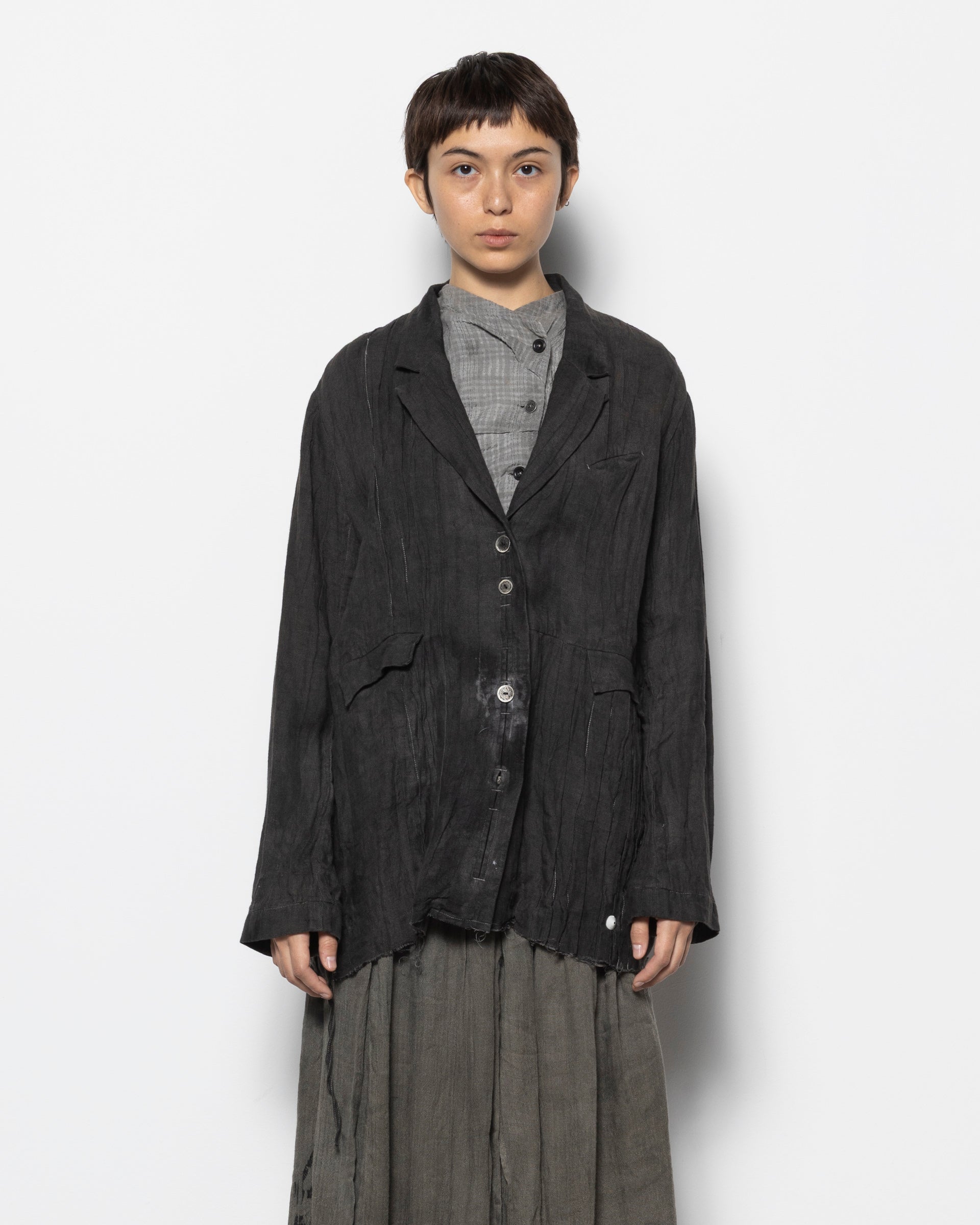 Oversized Pleated Blazer in Natural Dark Grey