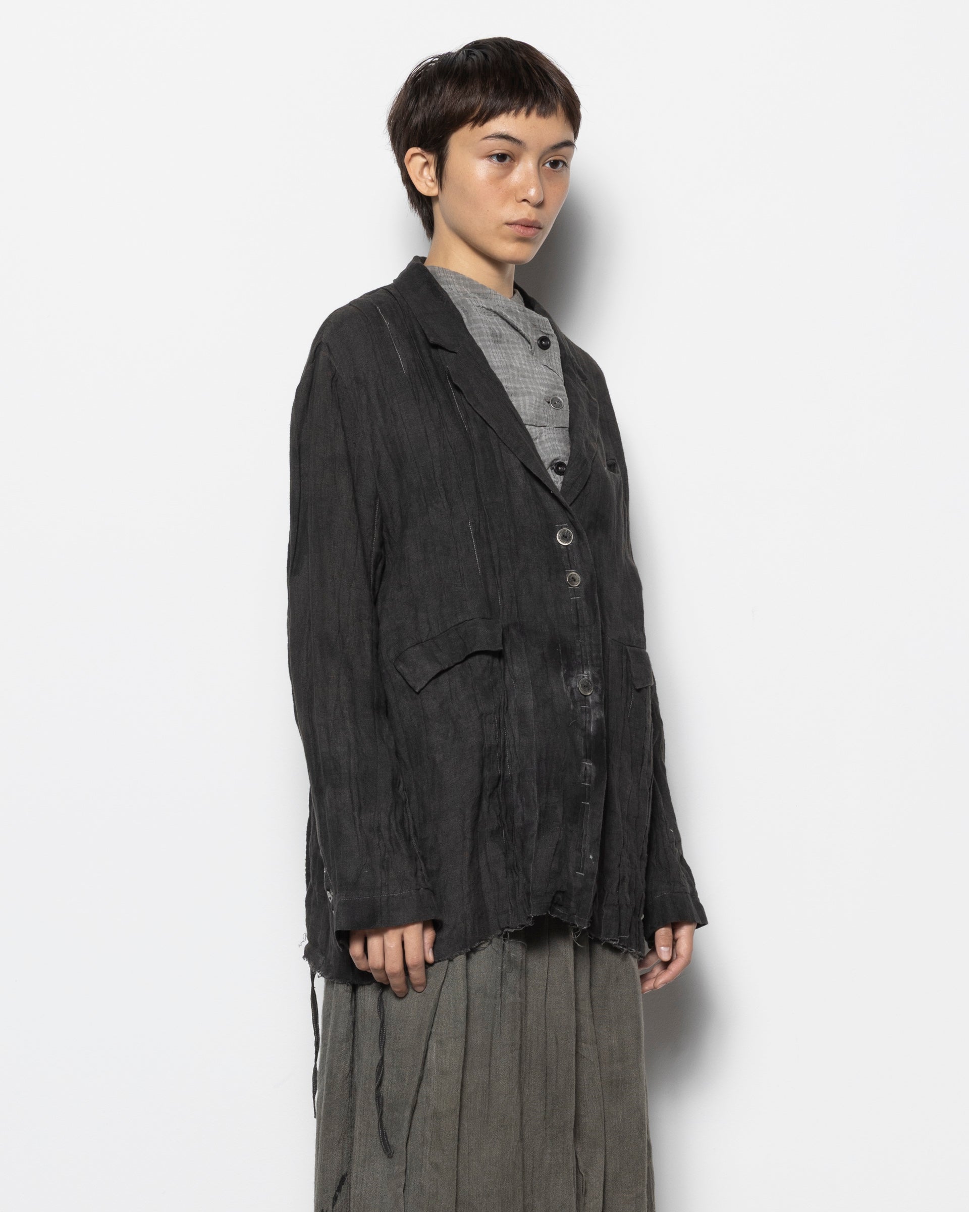 Oversized Pleated Blazer in Natural Dark Grey