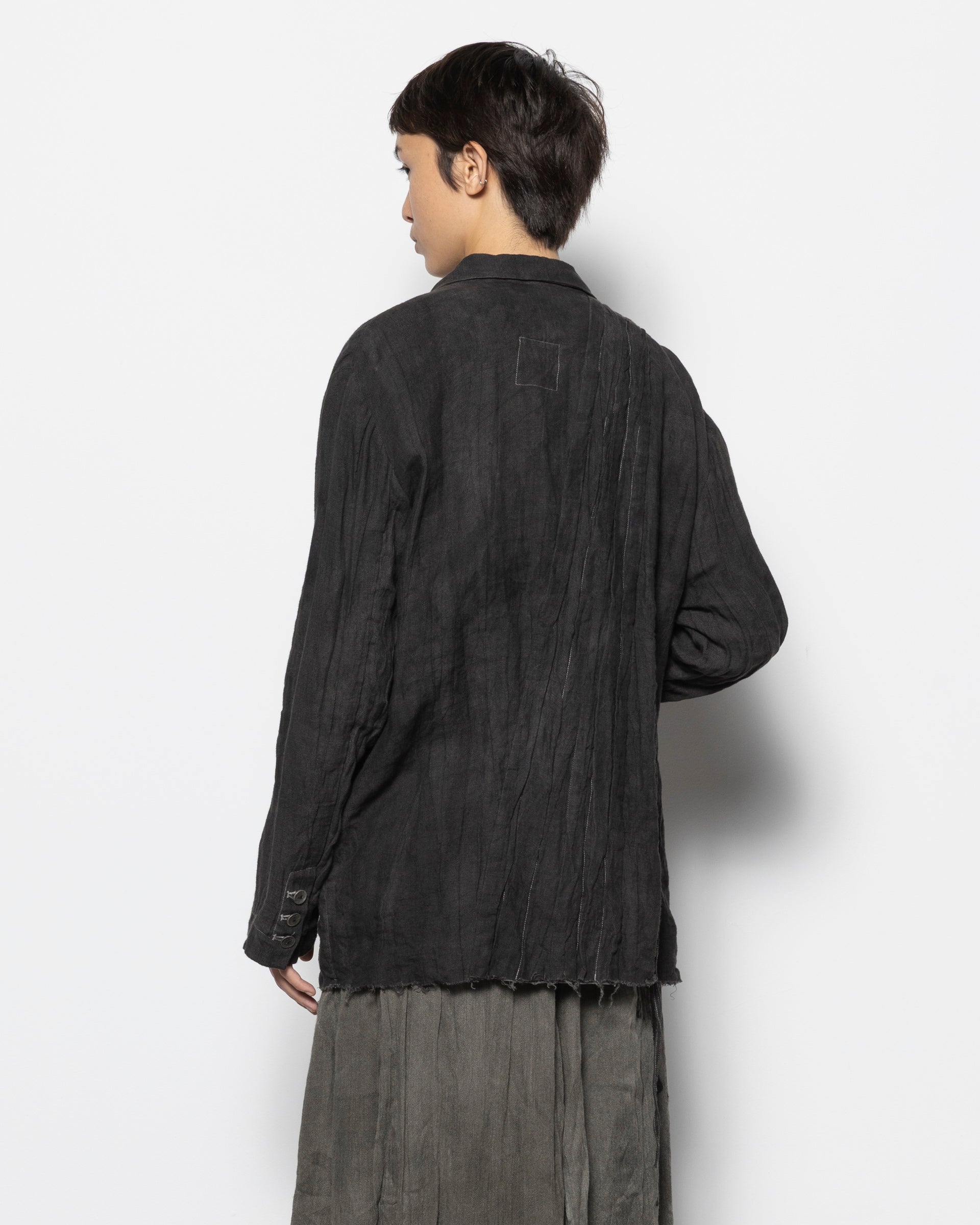 Oversized Pleated Blazer in Natural Dark Grey