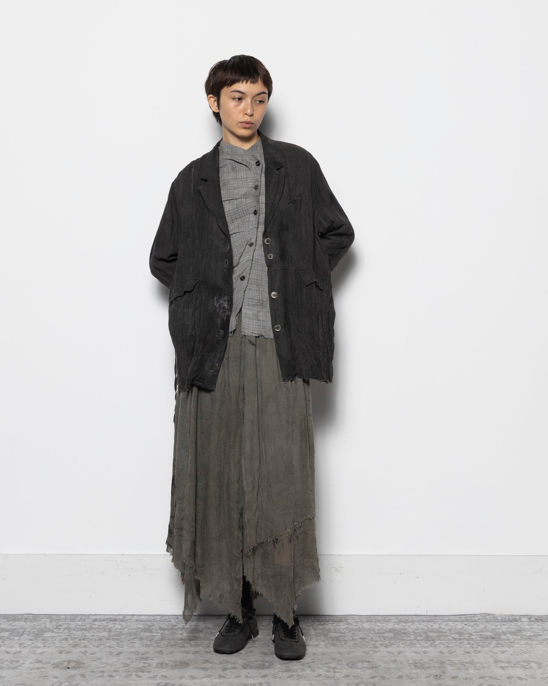 Oversized Pleated Blazer in Natural Dark Grey