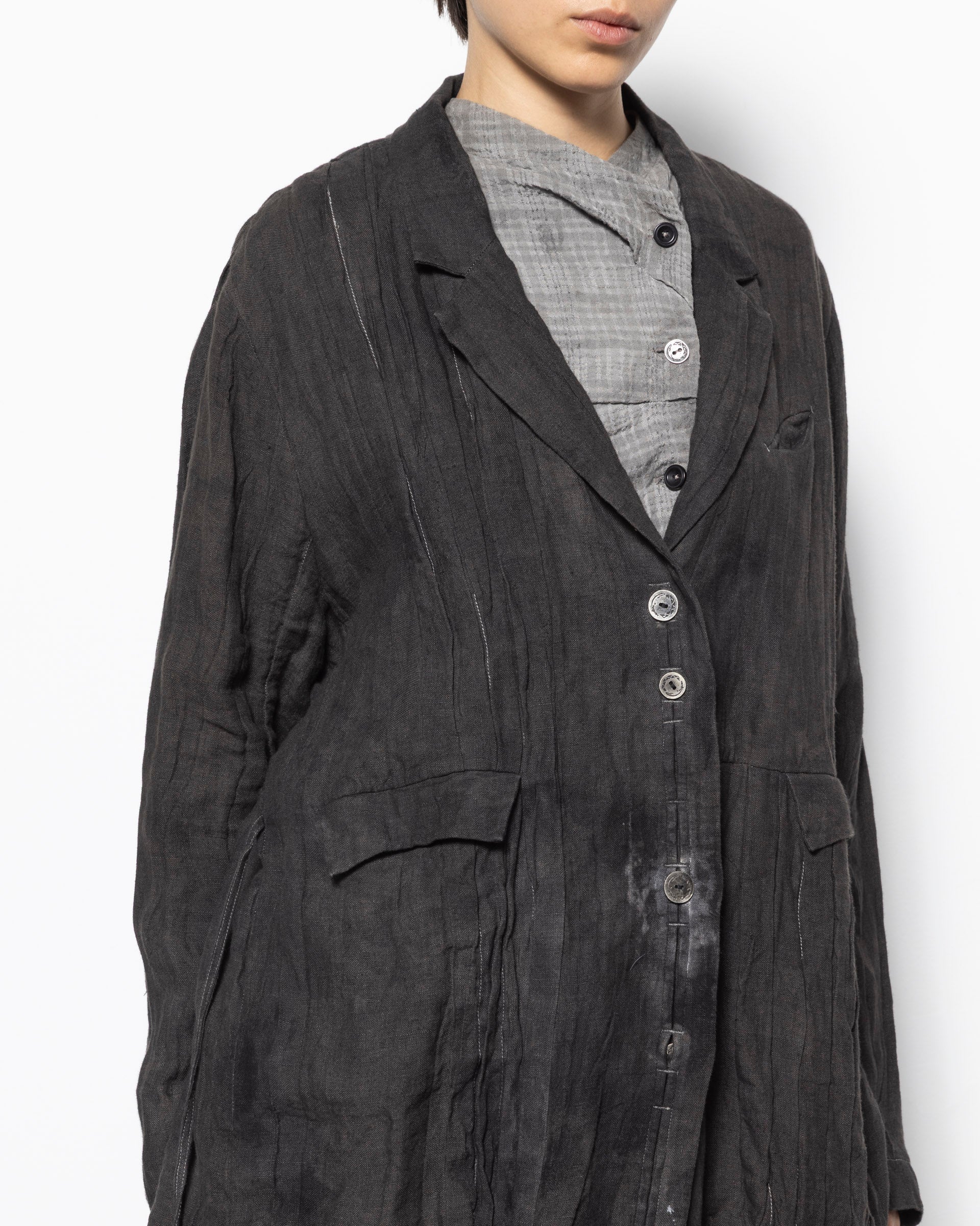 Oversized Pleated Blazer in Natural Dark Grey