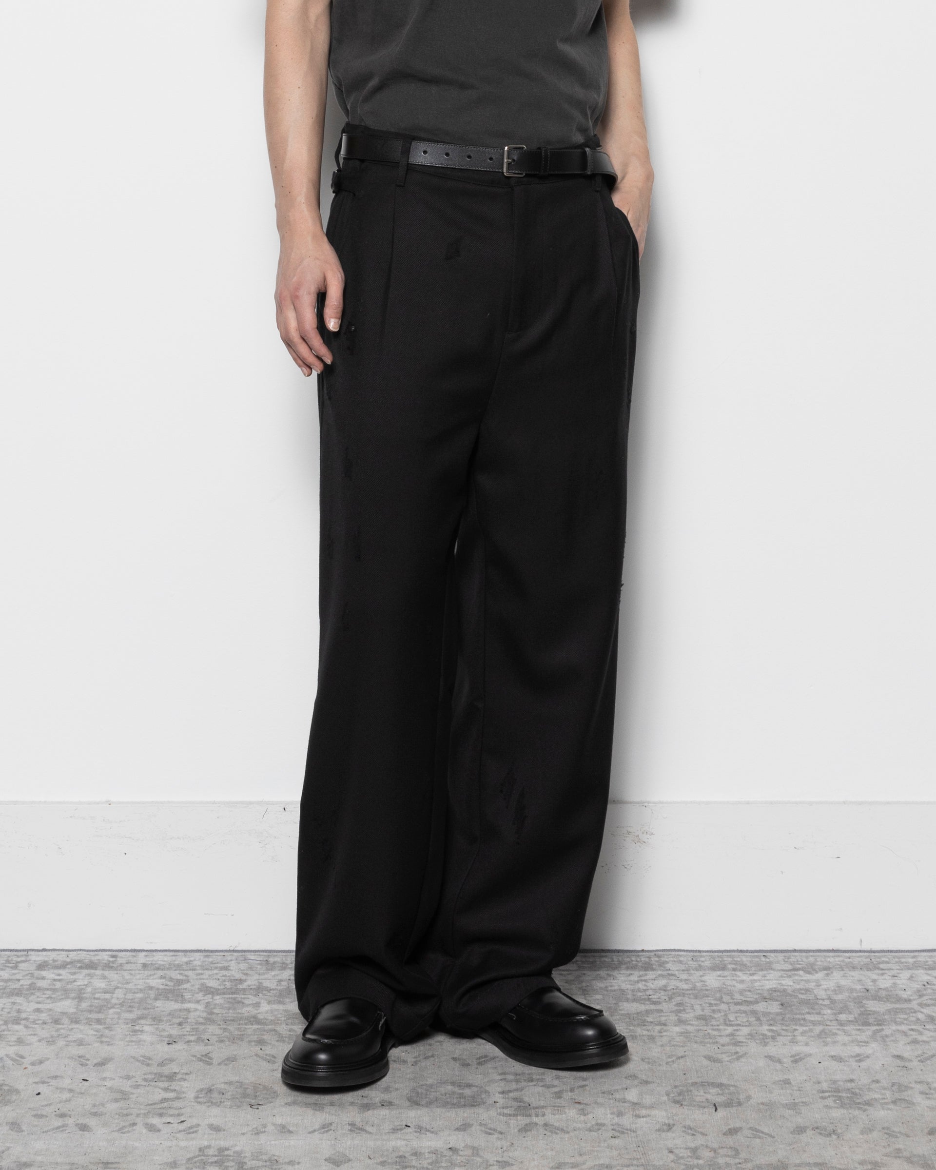 Distressed Wool Pants in Black
