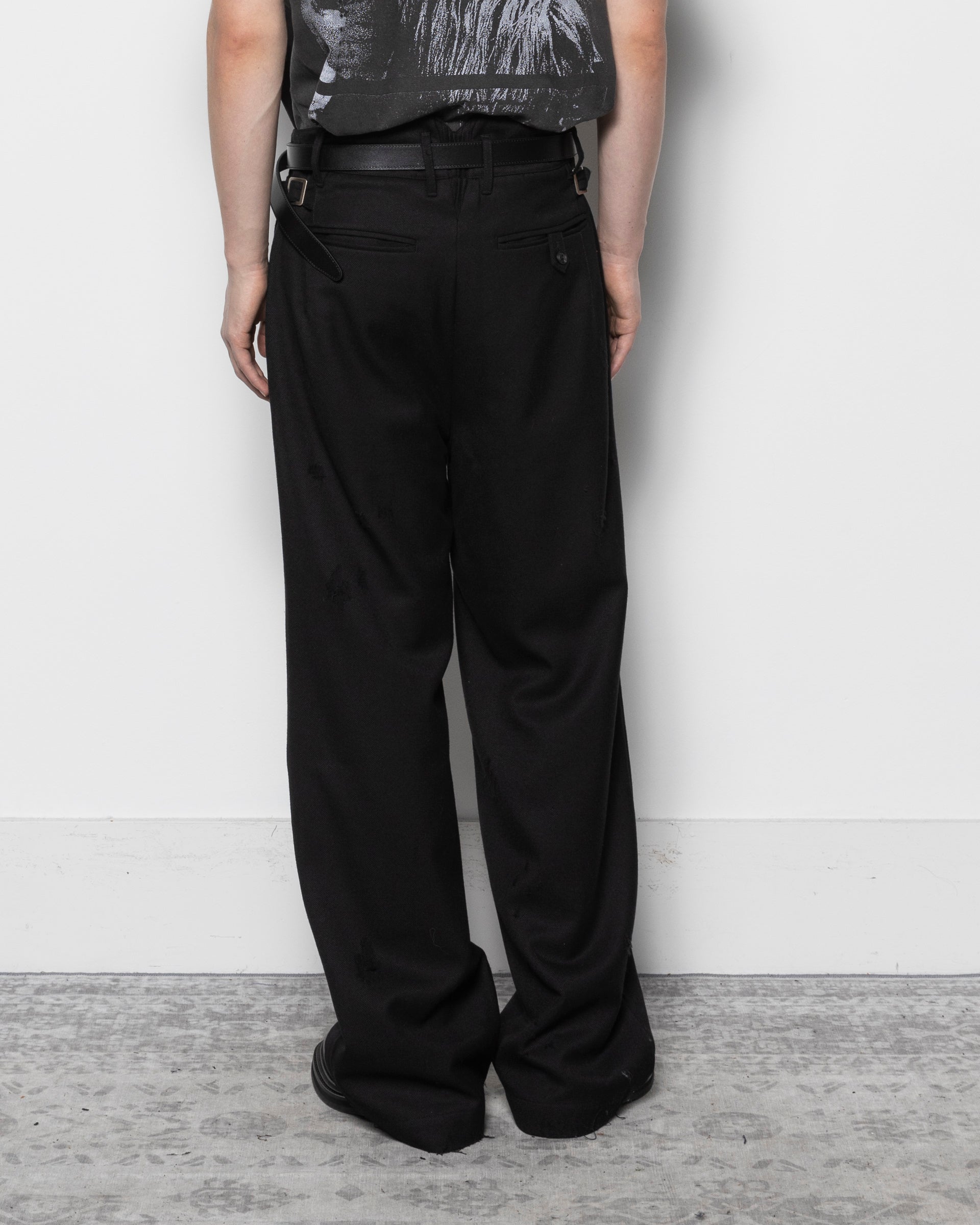Distressed Wool Pants in Black