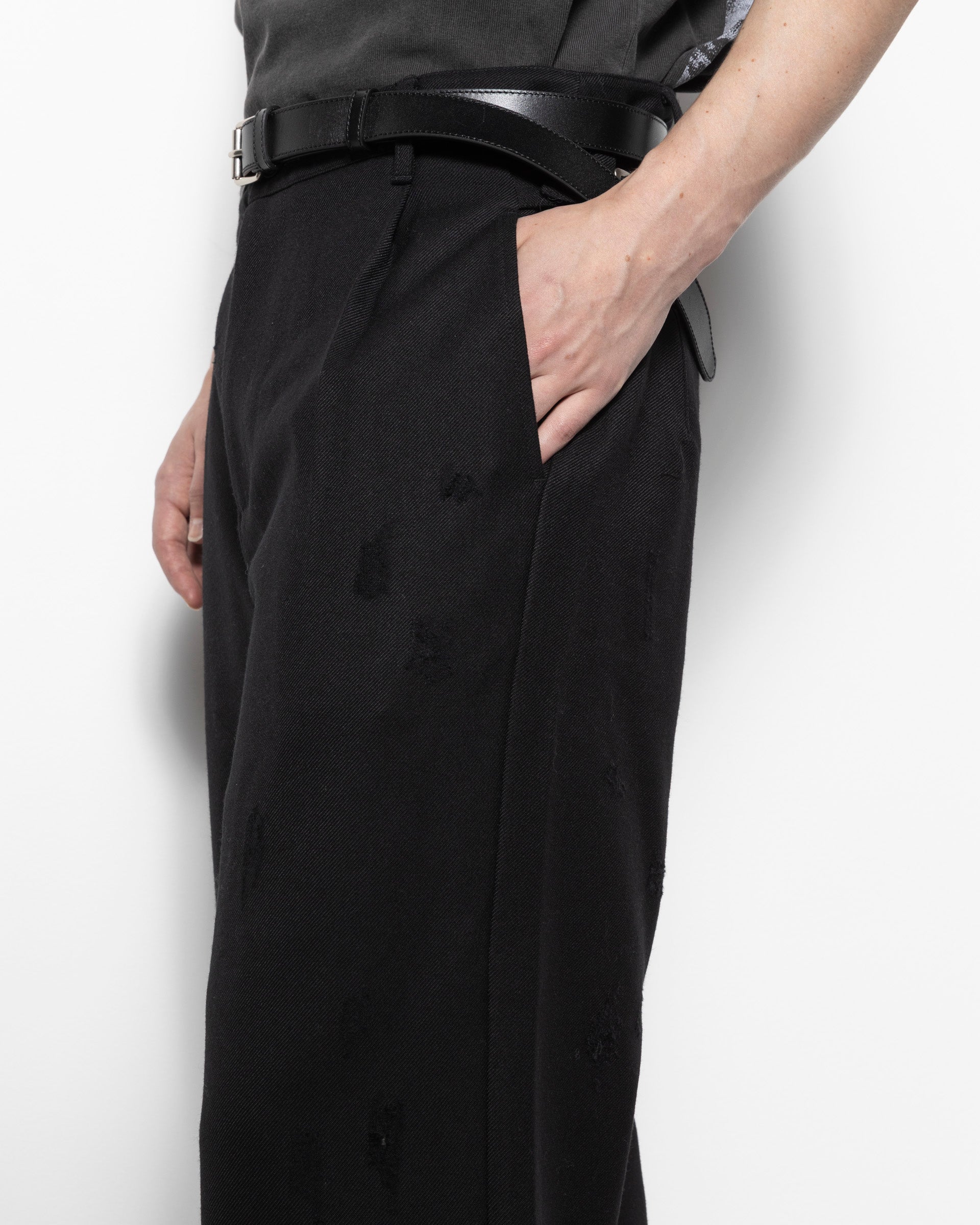 Distressed Wool Pants in Black