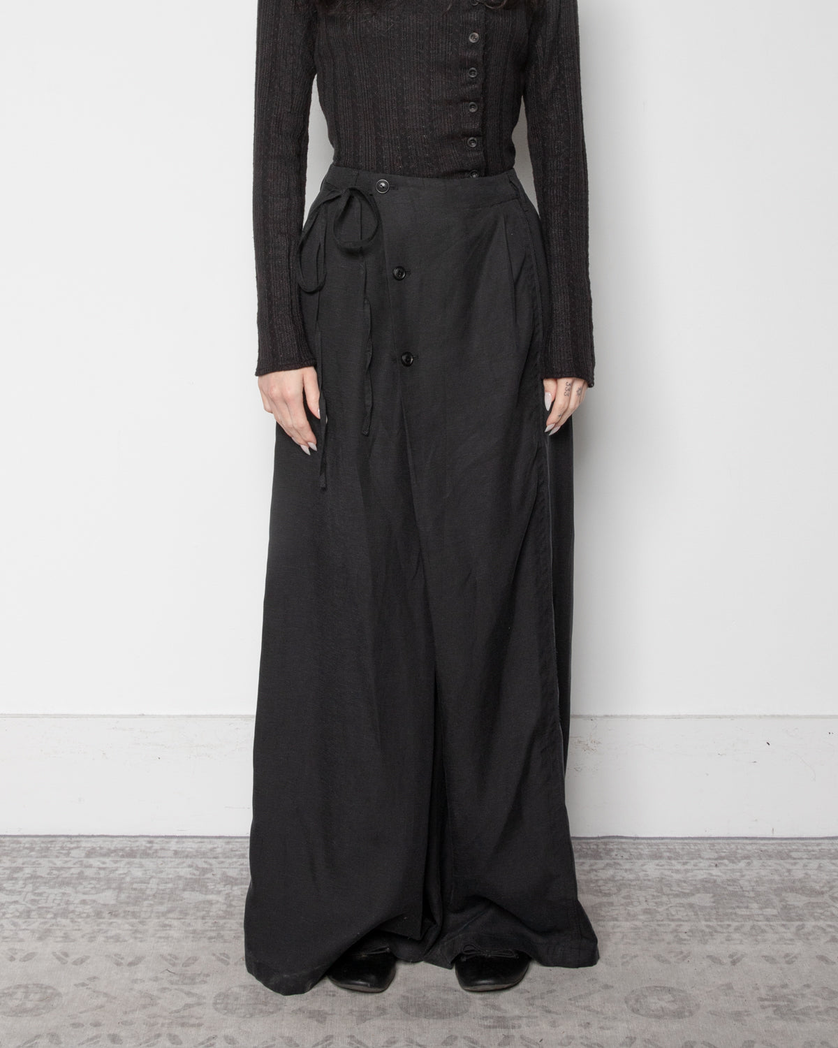 Asymmetric Wrap Skirt-Pant in Black