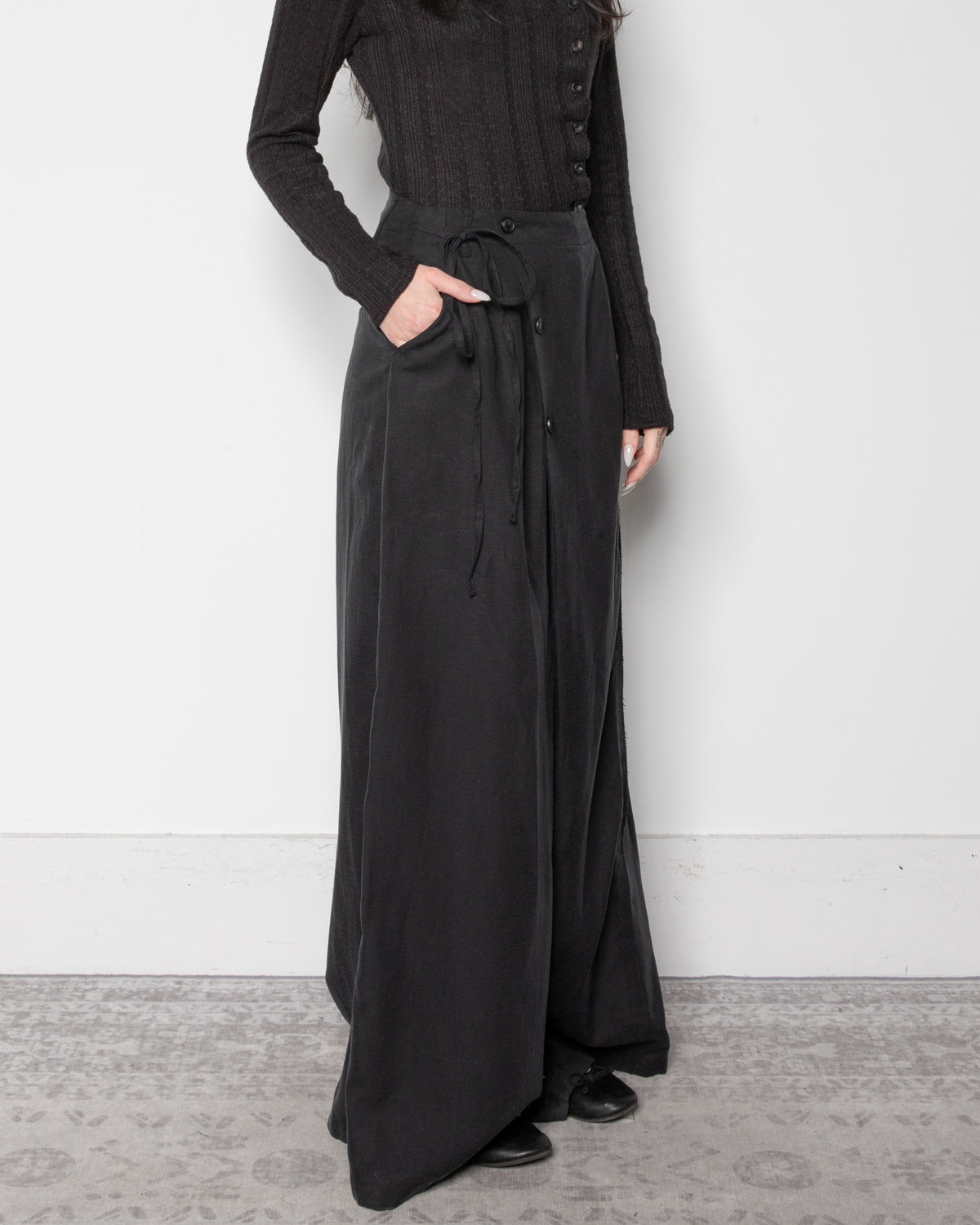 Asymmetric Wrap Skirt-Pant in Black
