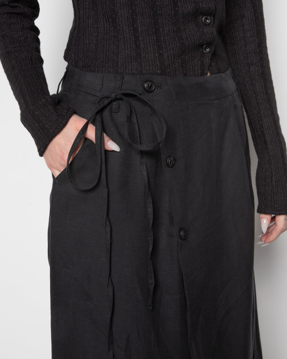 Asymmetric Wrap Skirt-Pant in Black