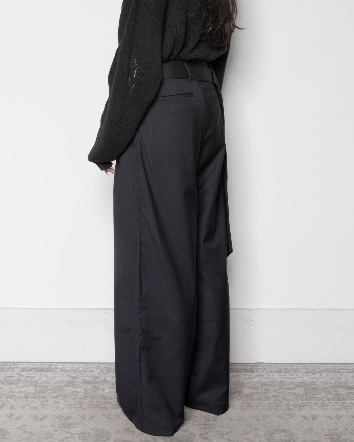 Belted Pleats Trousers in Black