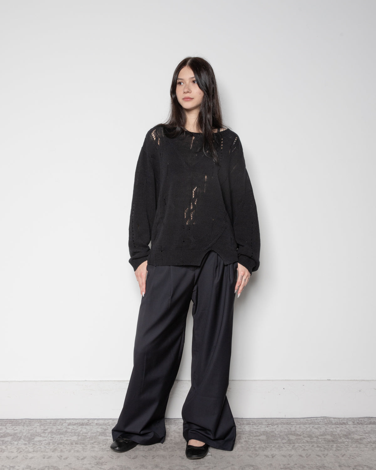Belted Pleats Trousers in Black