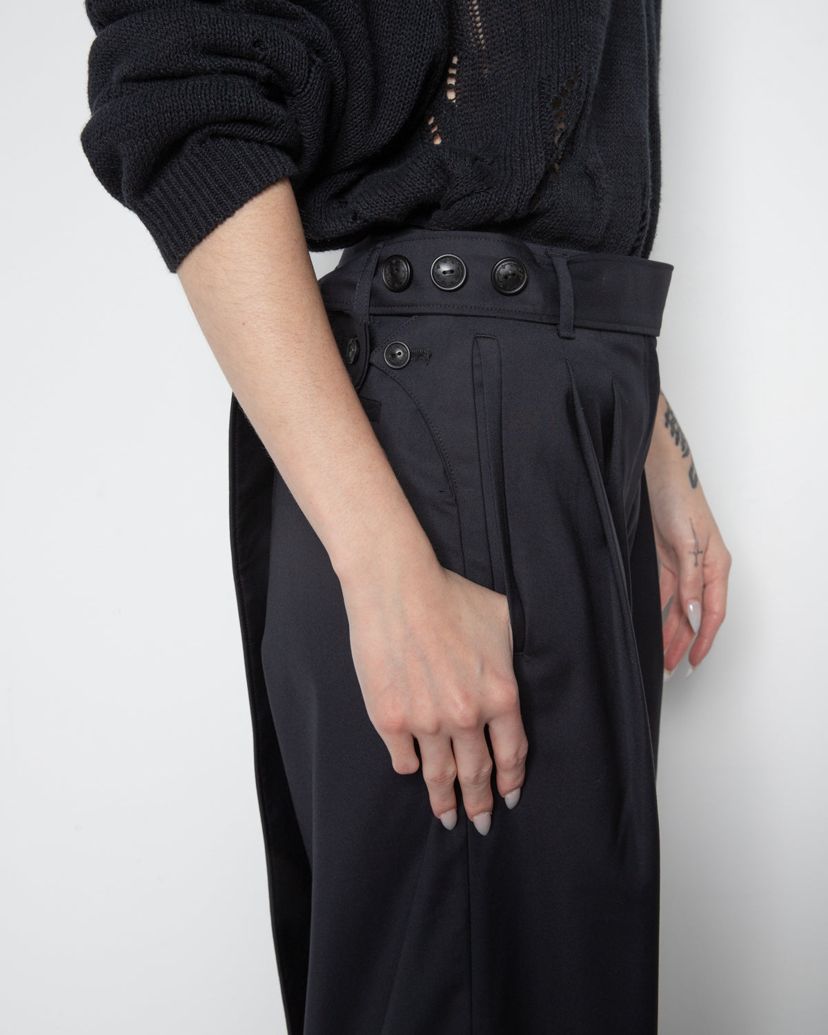 Belted Pleats Trousers in Black