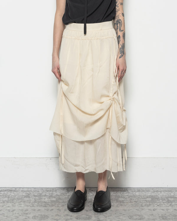 Cotton Pleated Midi Skirt in Beige