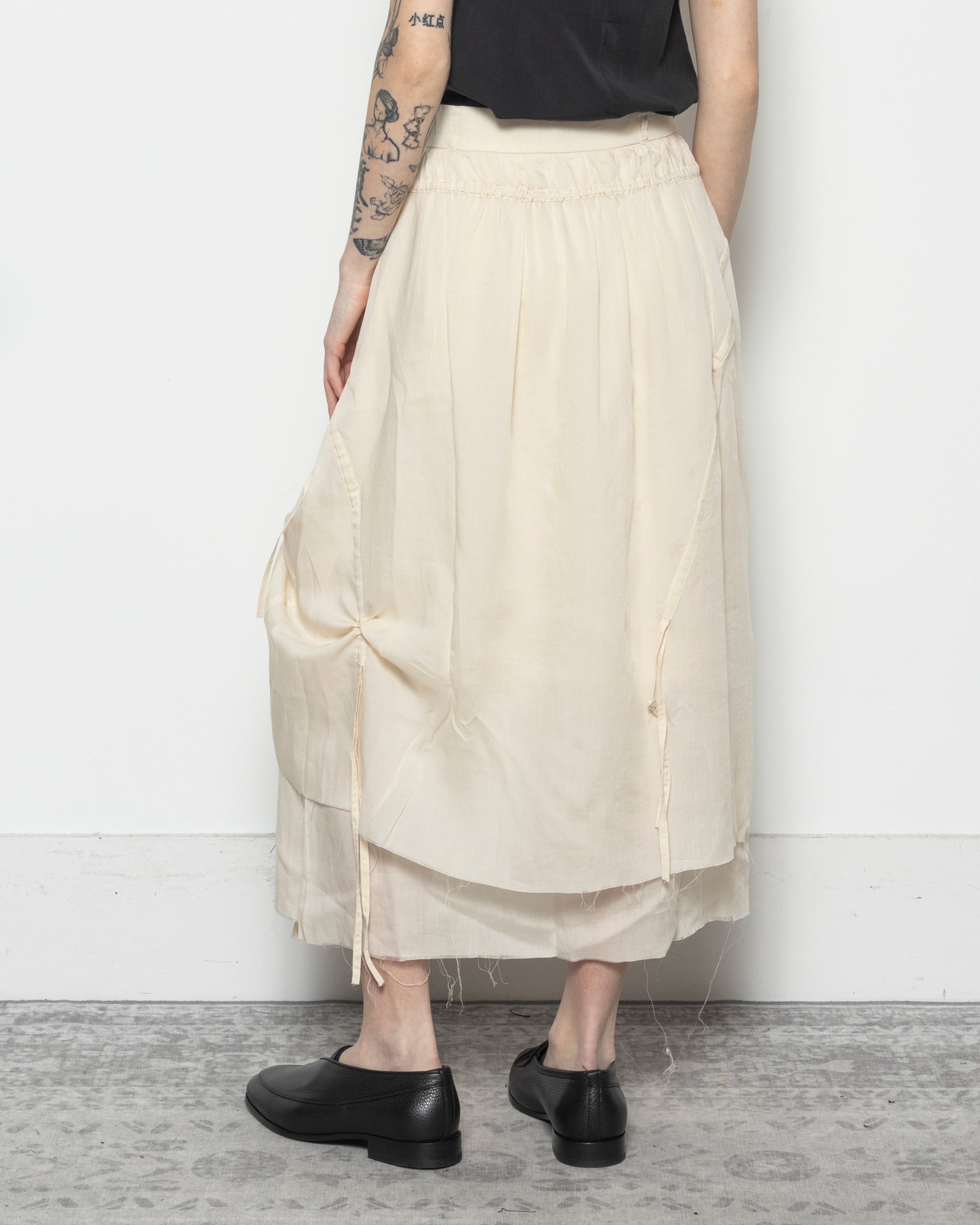Cotton Pleated Midi Skirt in Beige