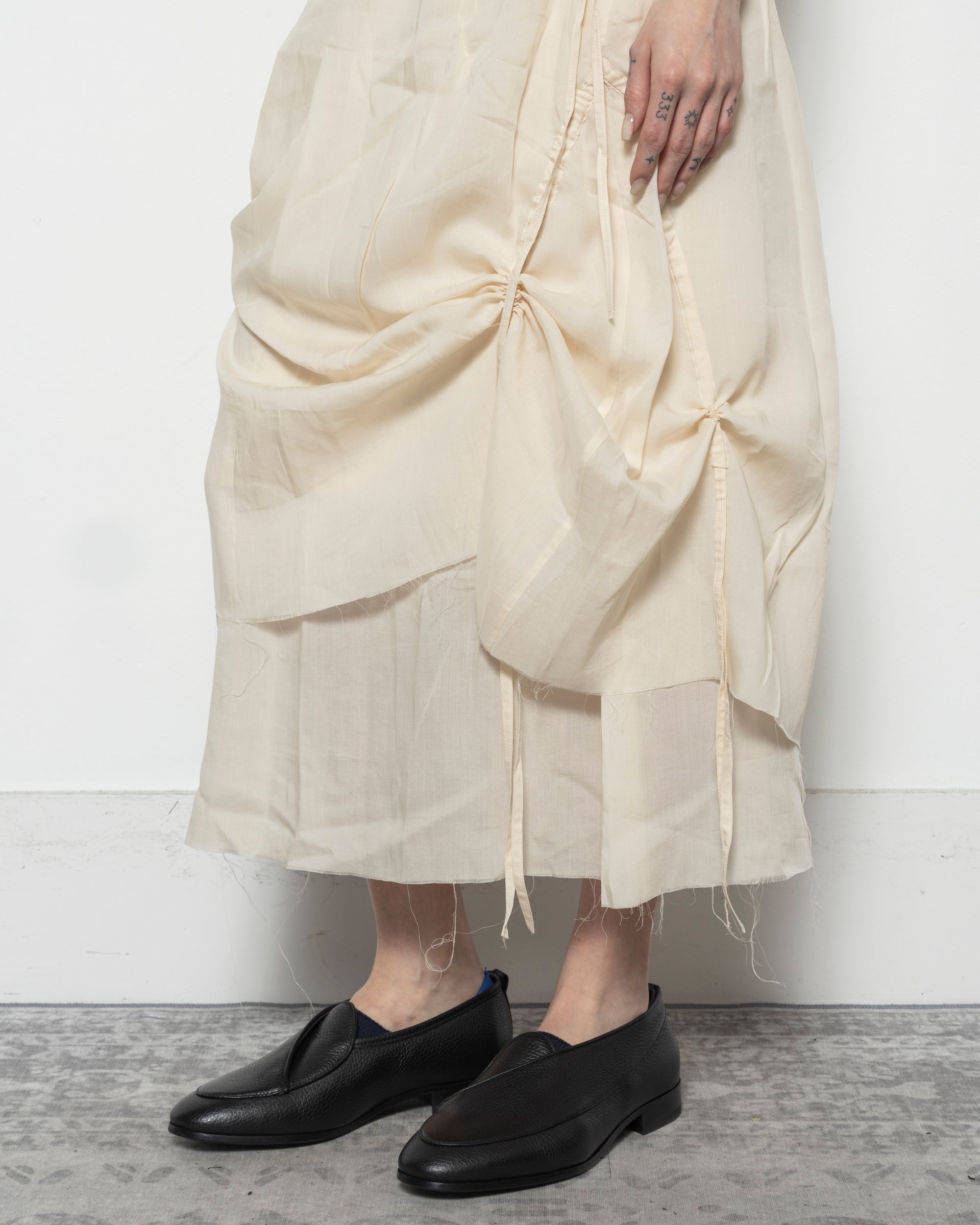 Cotton Pleated Midi Skirt in Beige