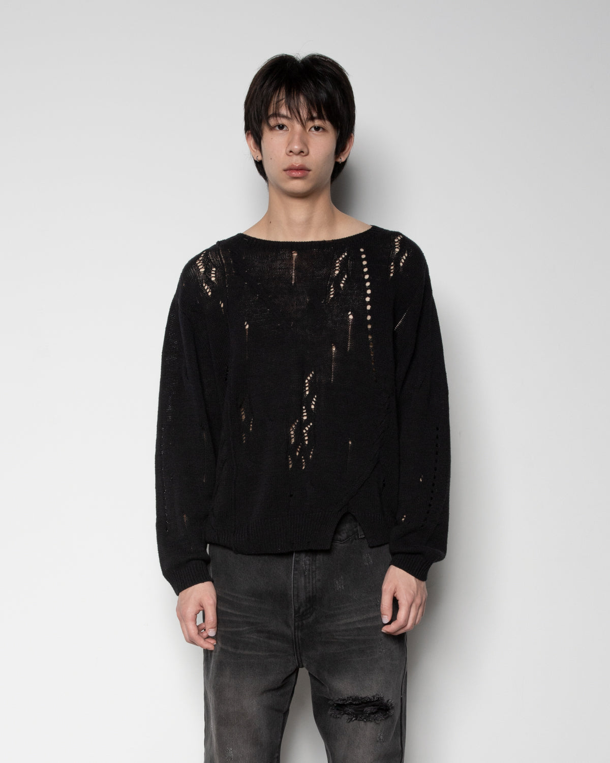Distressed Textured Knit in Black