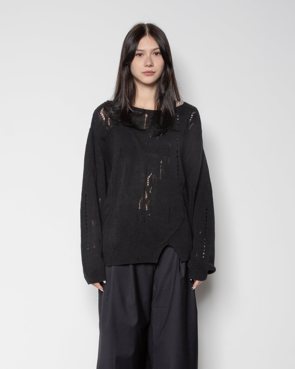 Distressed Textured Knit in Black