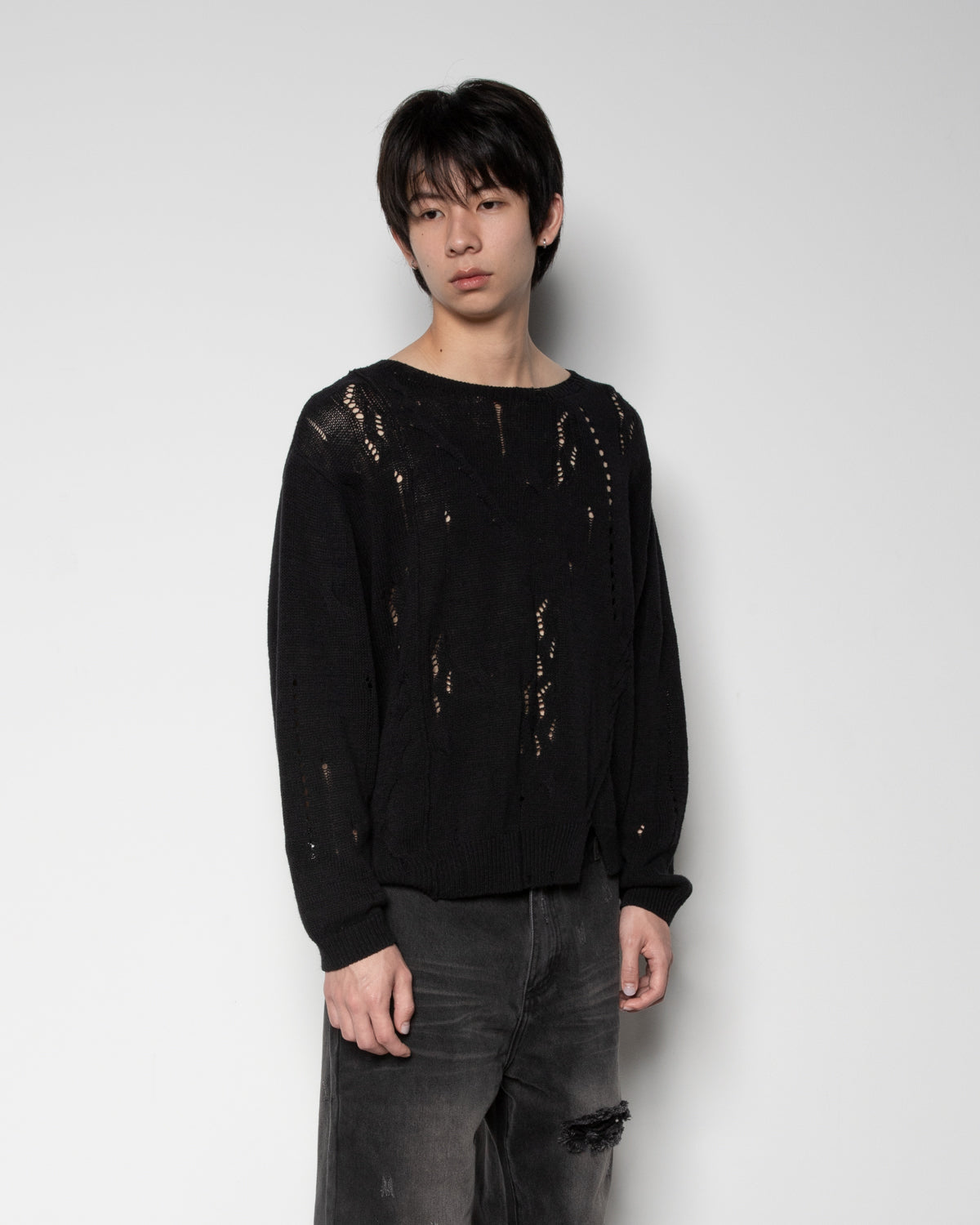 Distressed Textured Knit in Black