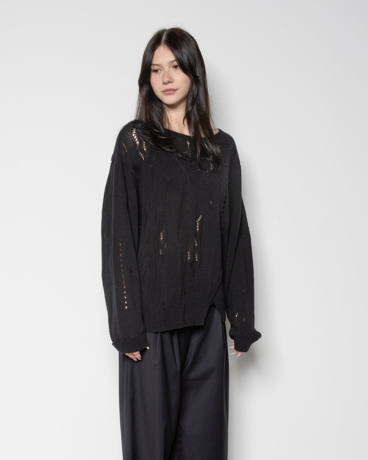 Distressed Textured Knit in Black