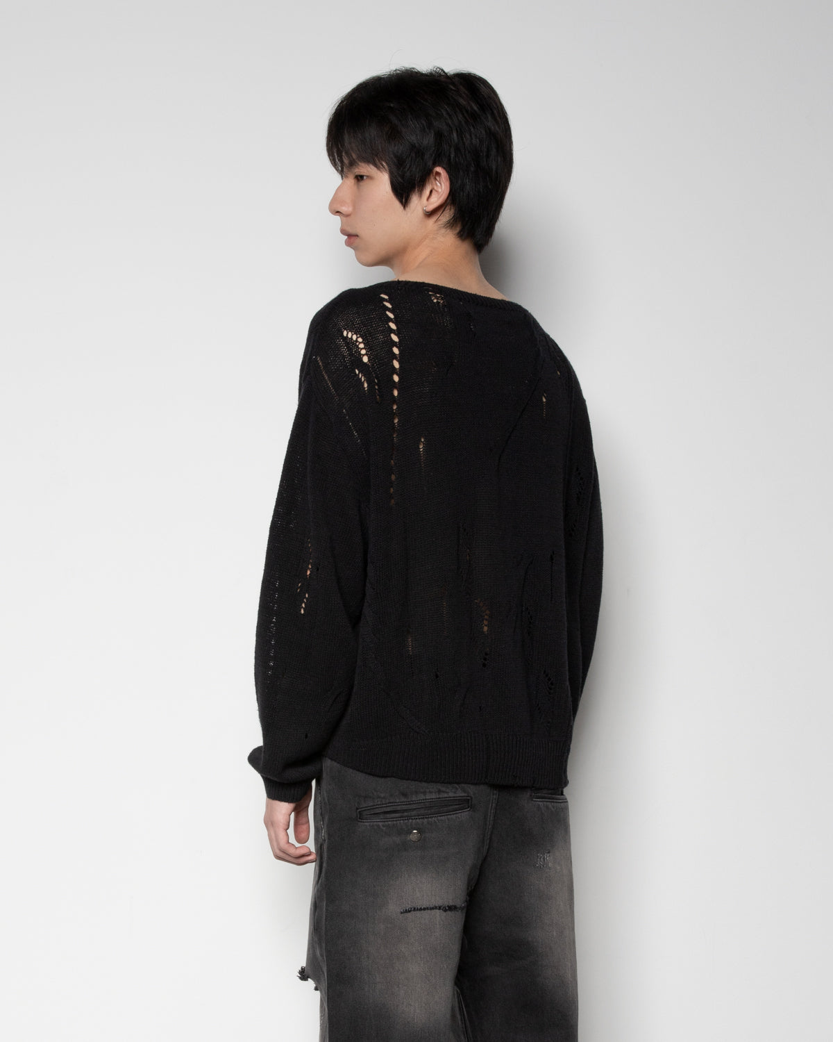 Distressed Textured Knit in Black