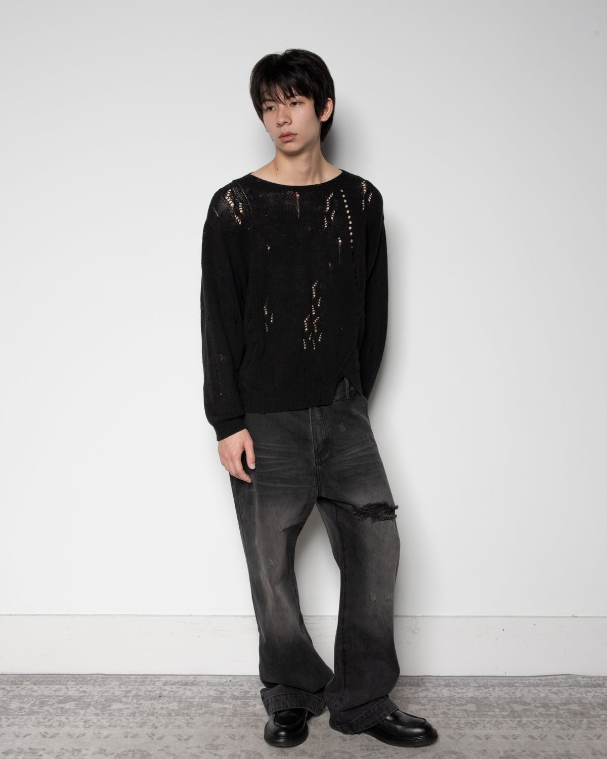 Distressed Textured Knit in Black
