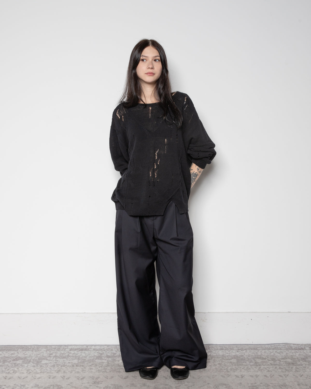 Distressed Textured Knit in Black