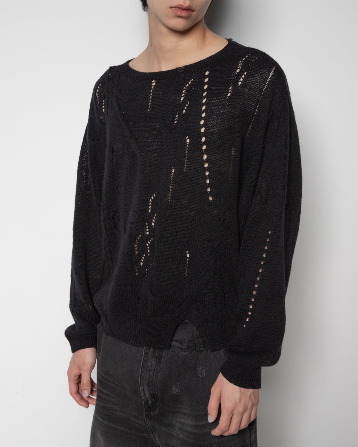 Distressed Textured Knit in Black