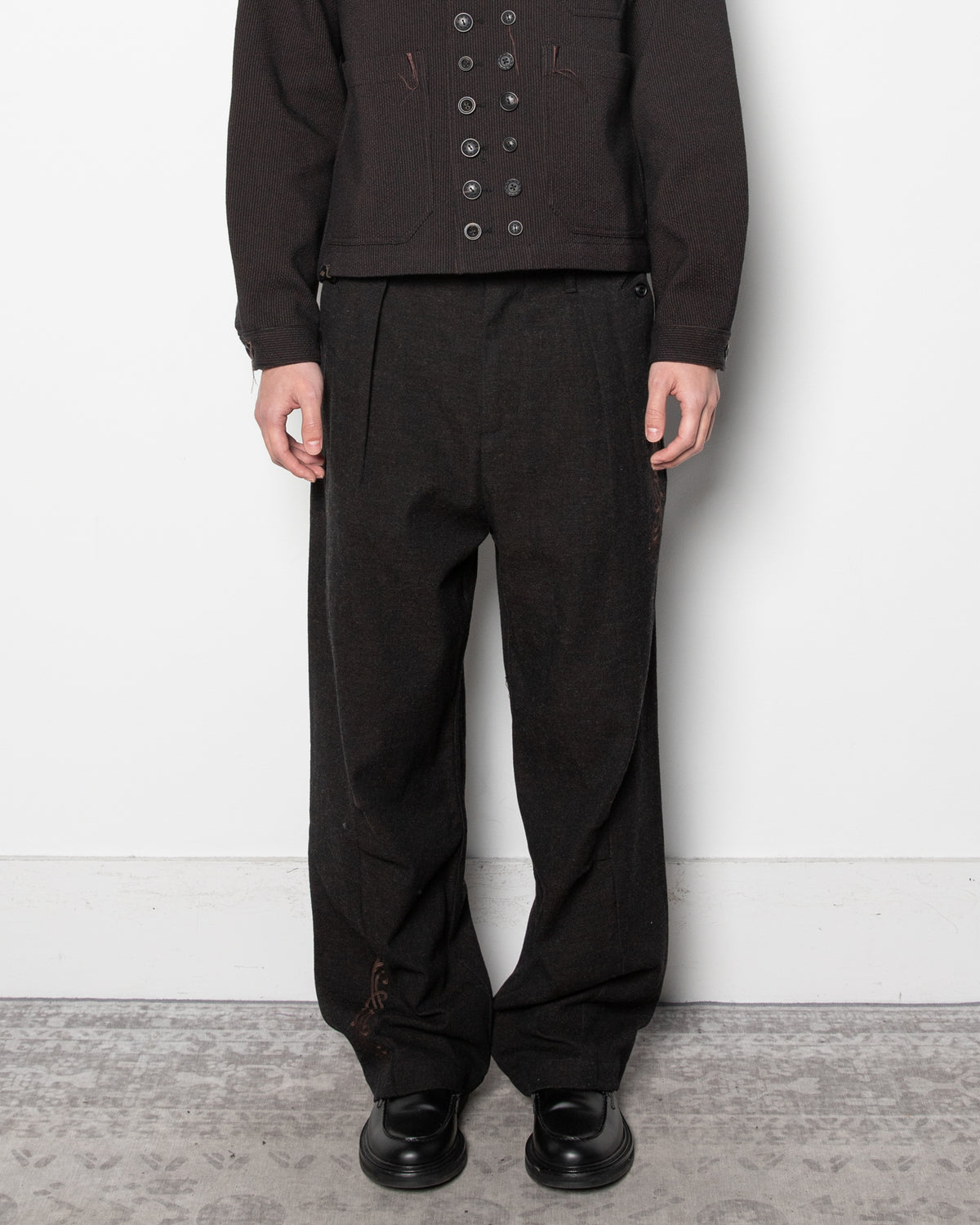 Embroidered Buckleback Trousers in Black