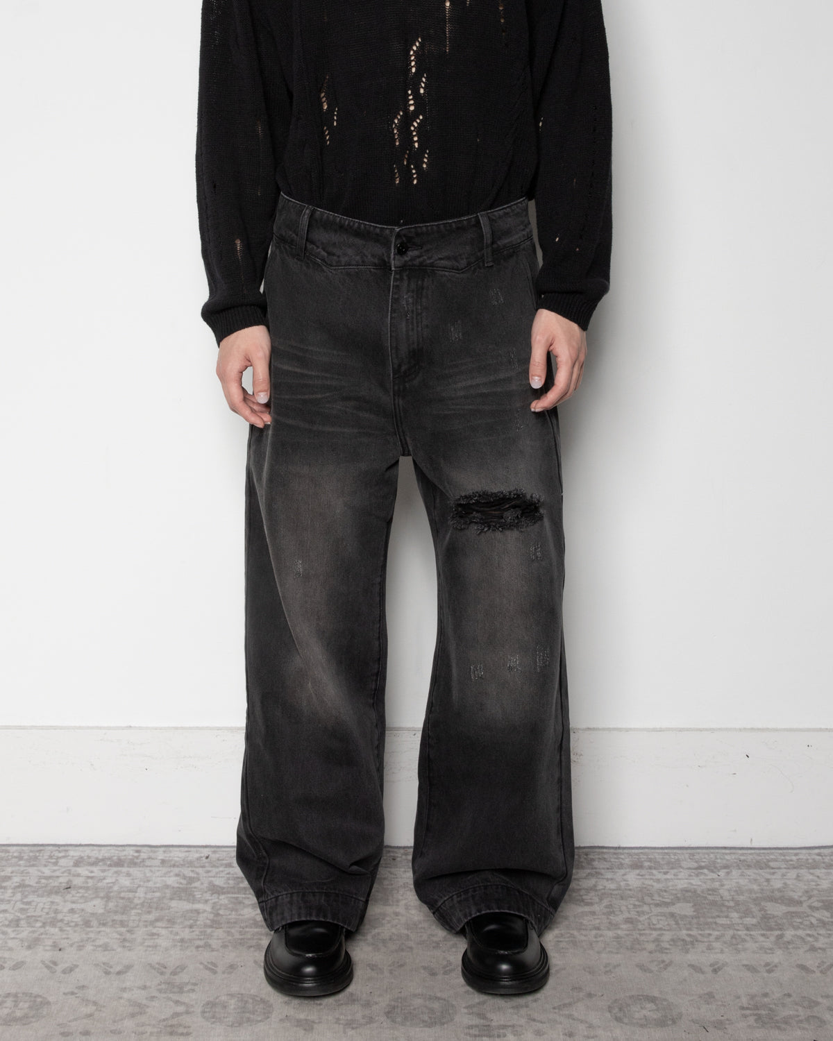 Faded Black Denim Pants in Grey