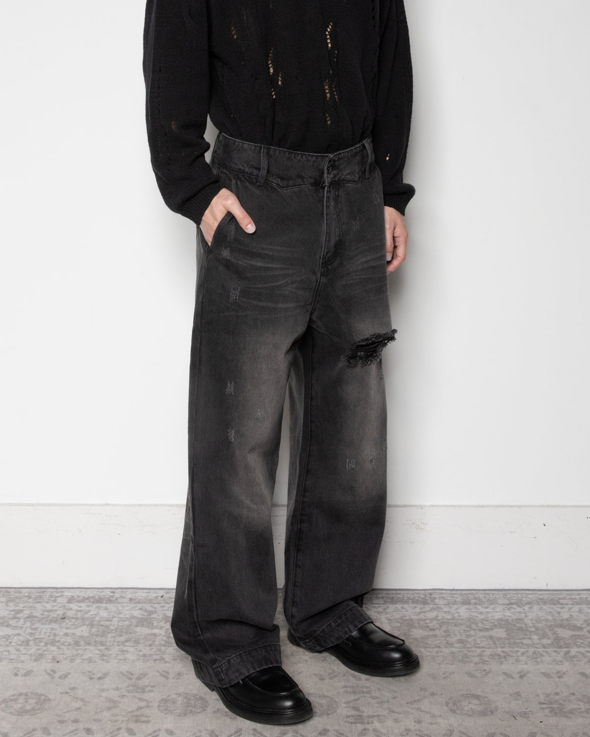 Faded Black Denim Pants in Grey