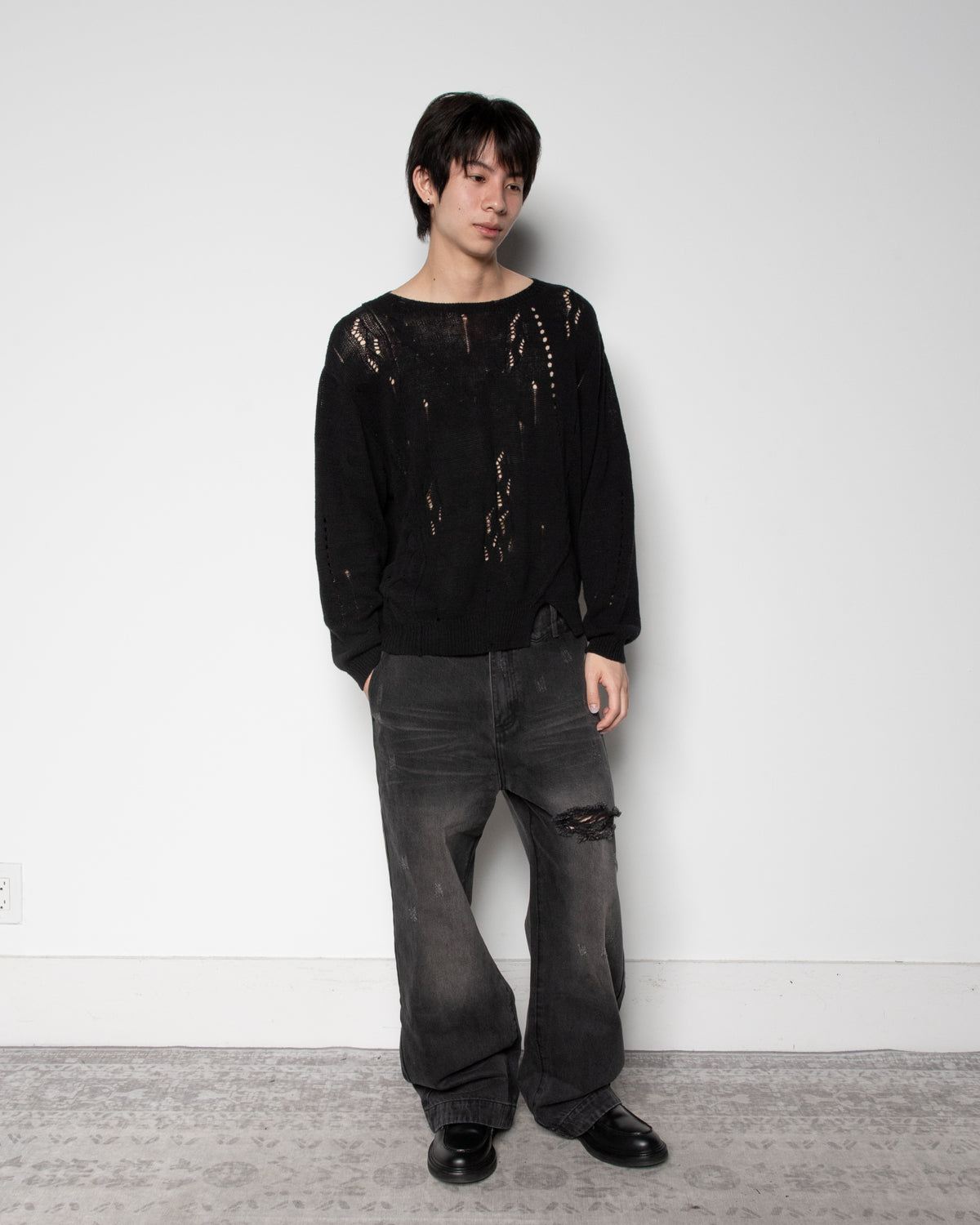 Faded Black Denim Pants in Grey
