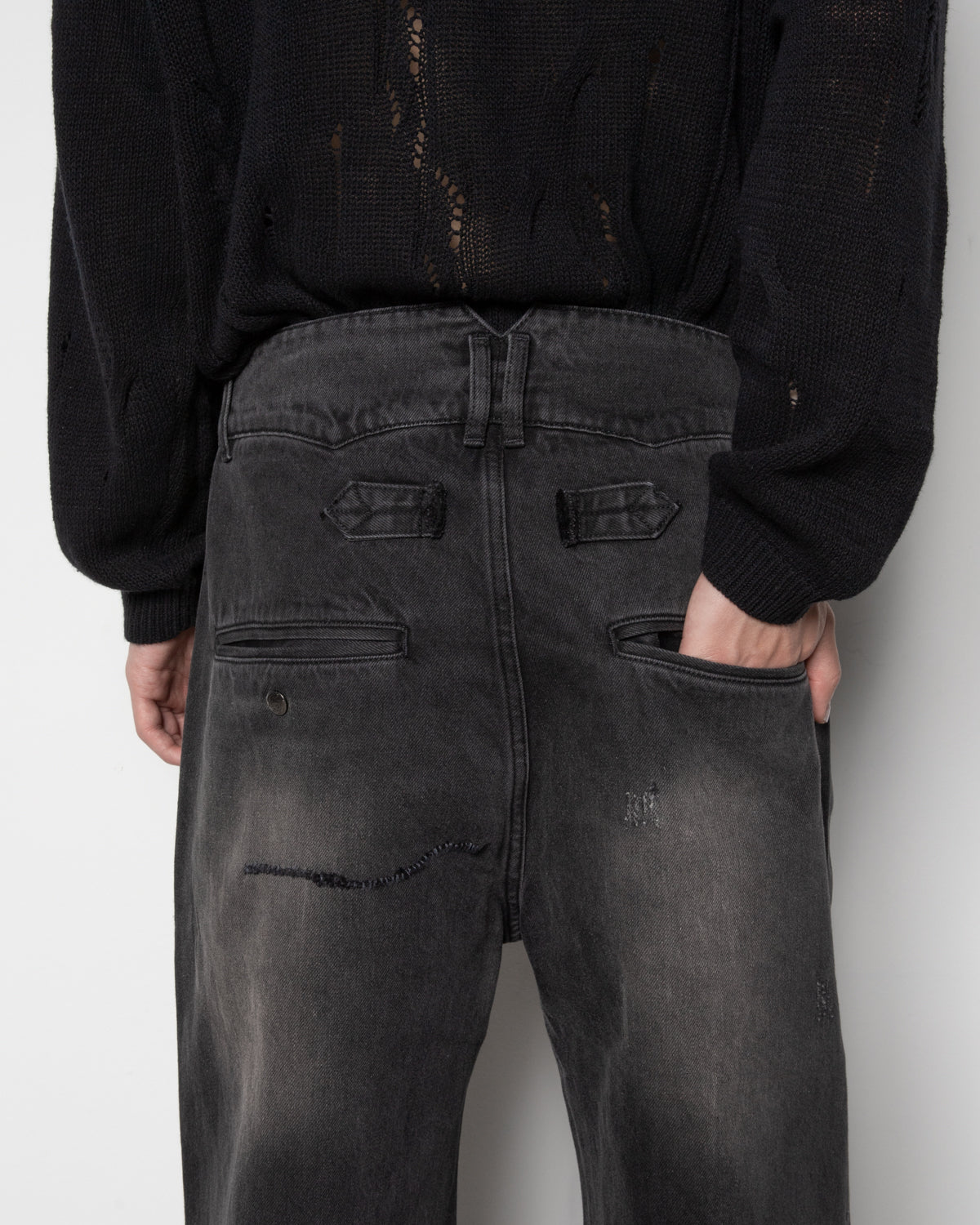 Faded Black Denim Pants in Grey