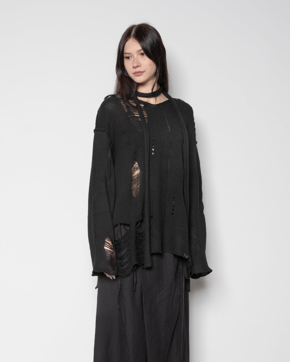 Integrated Scarf Poncho Knit in Black