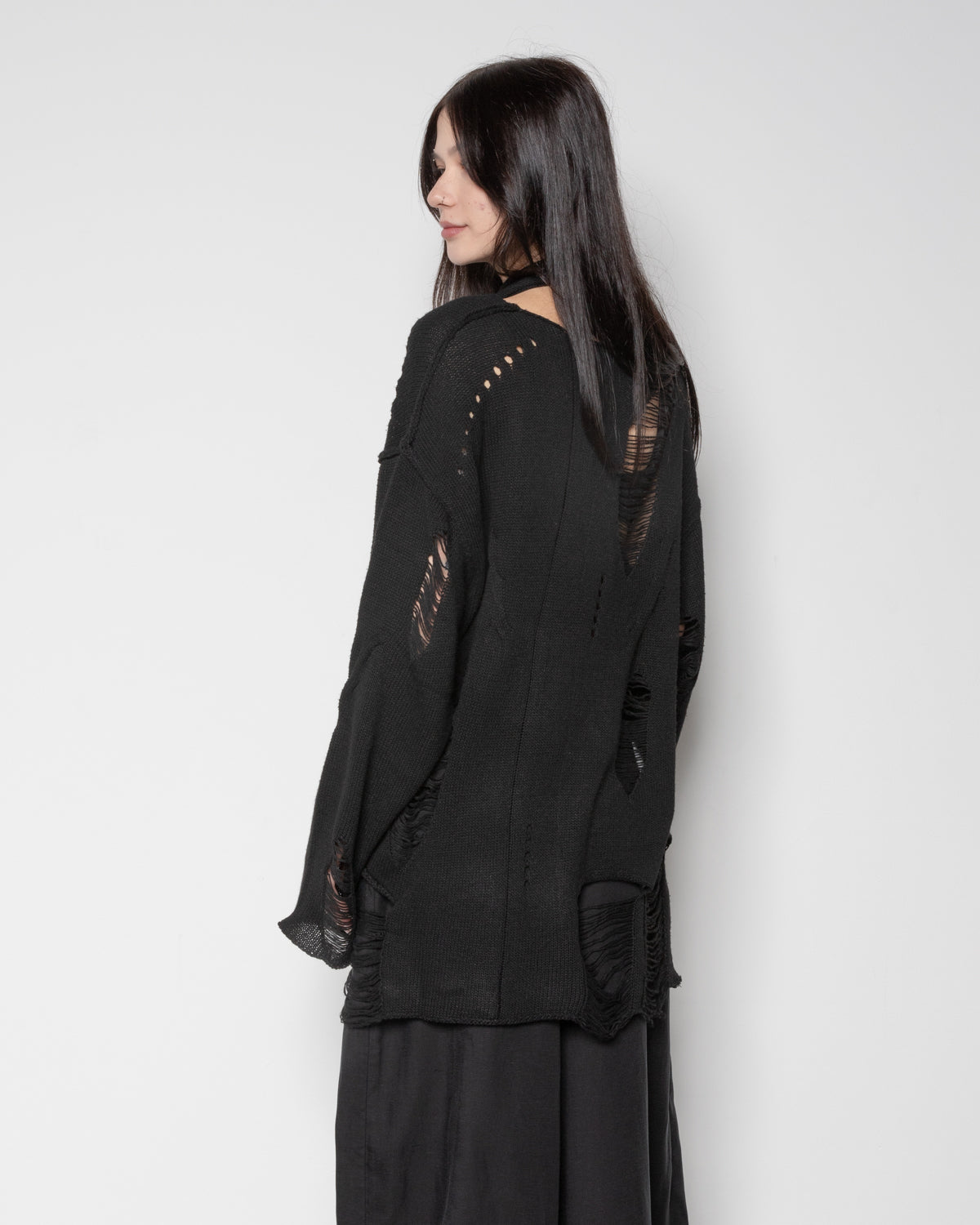 Integrated Scarf Poncho Knit in Black