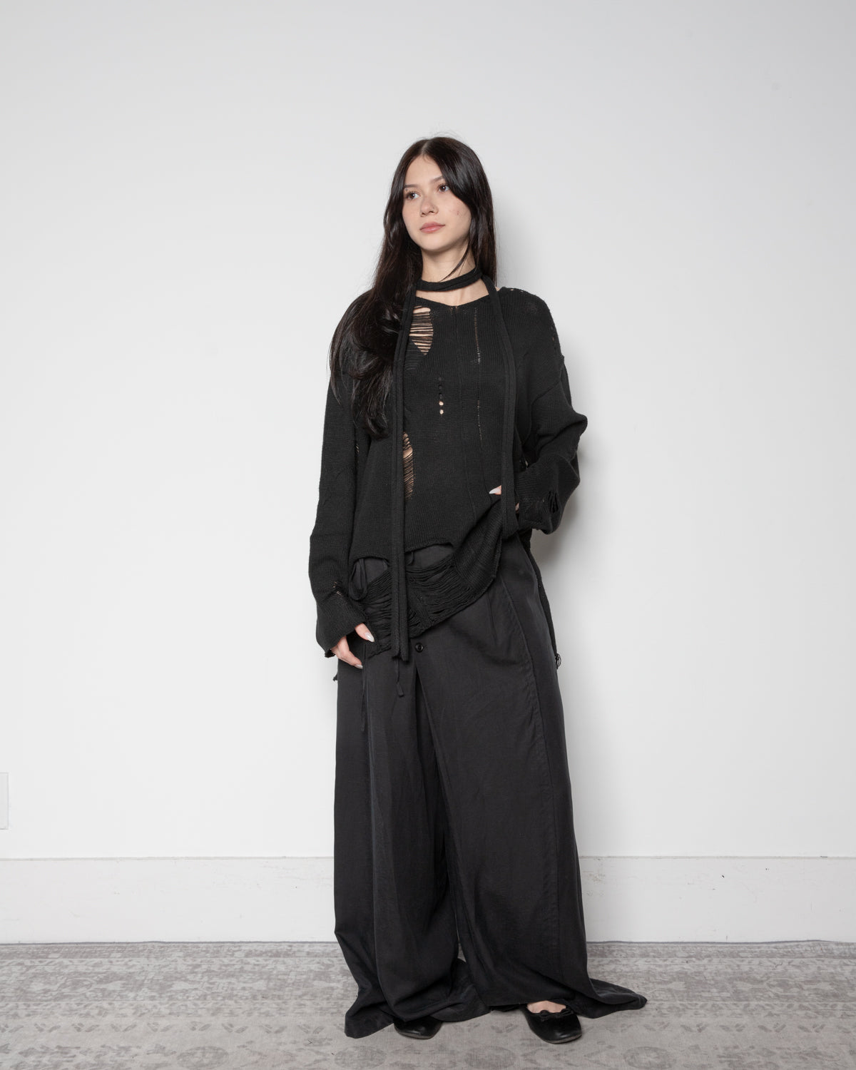 Integrated Scarf Poncho Knit in Black