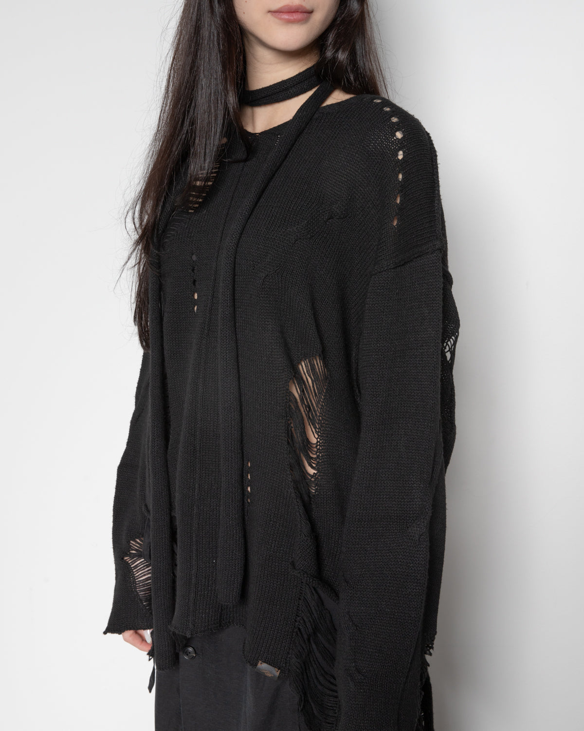 Integrated Scarf Poncho Knit in Black