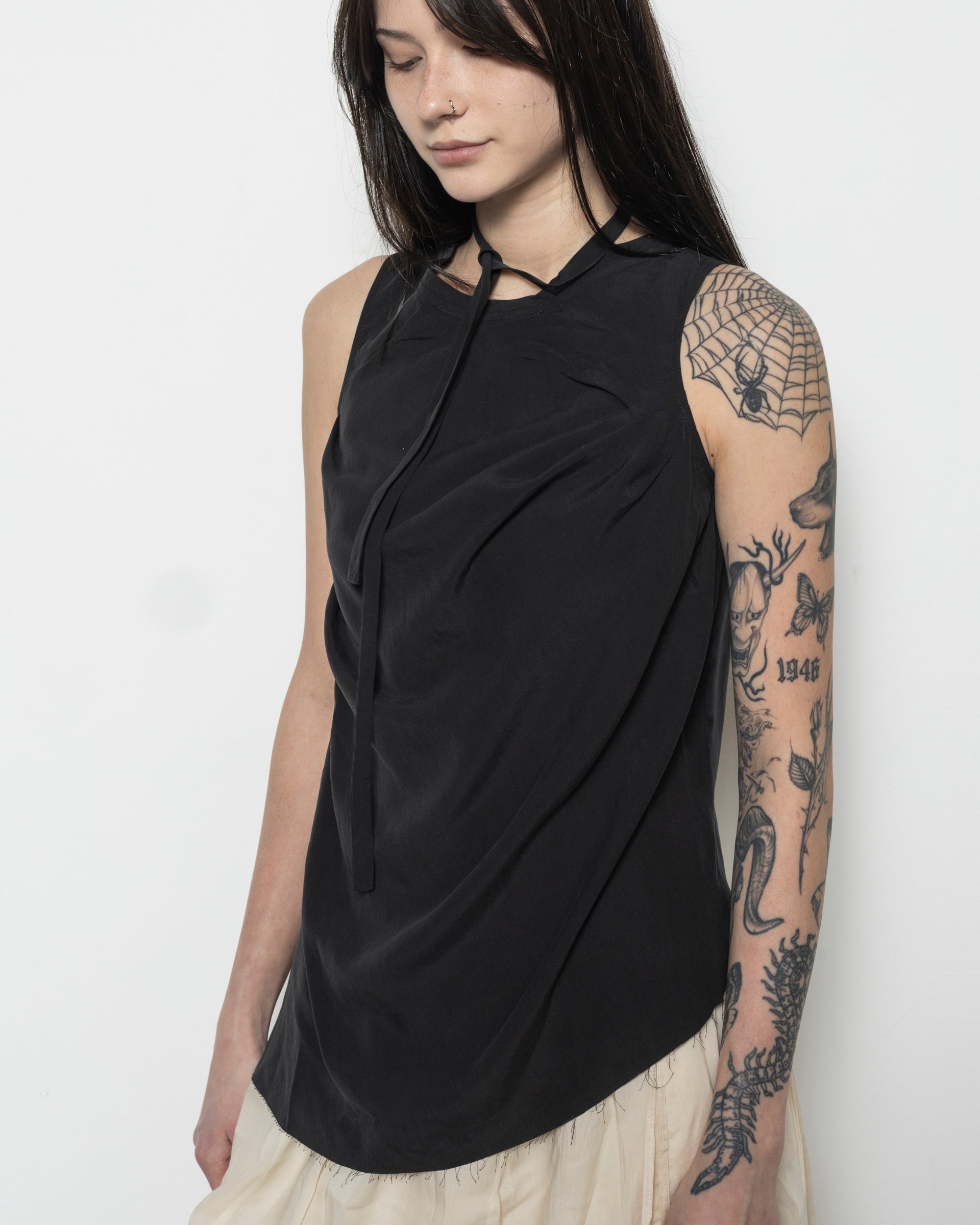 Rayon Vest Top in Black