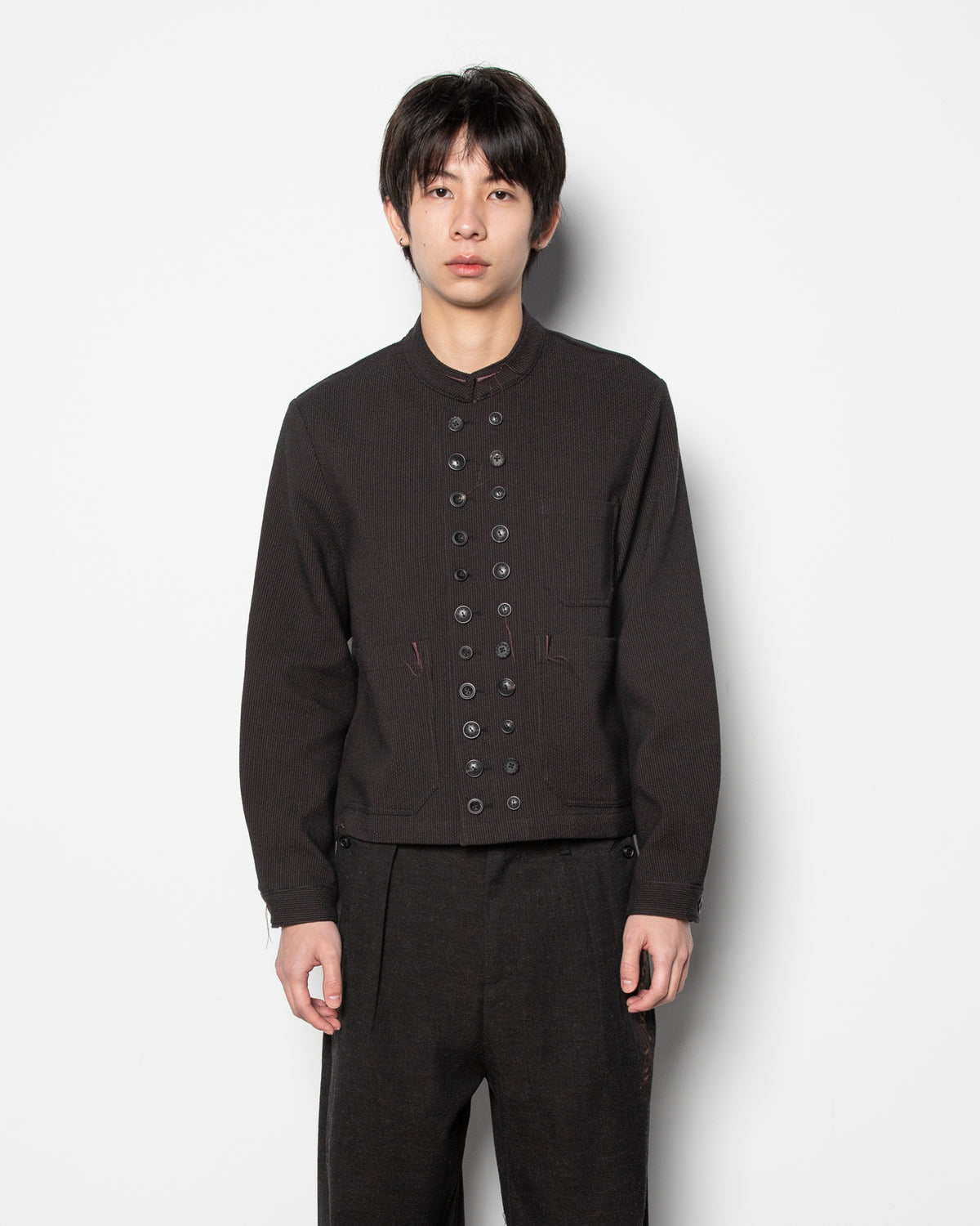 Stand Collar DB Blazer in Stripe