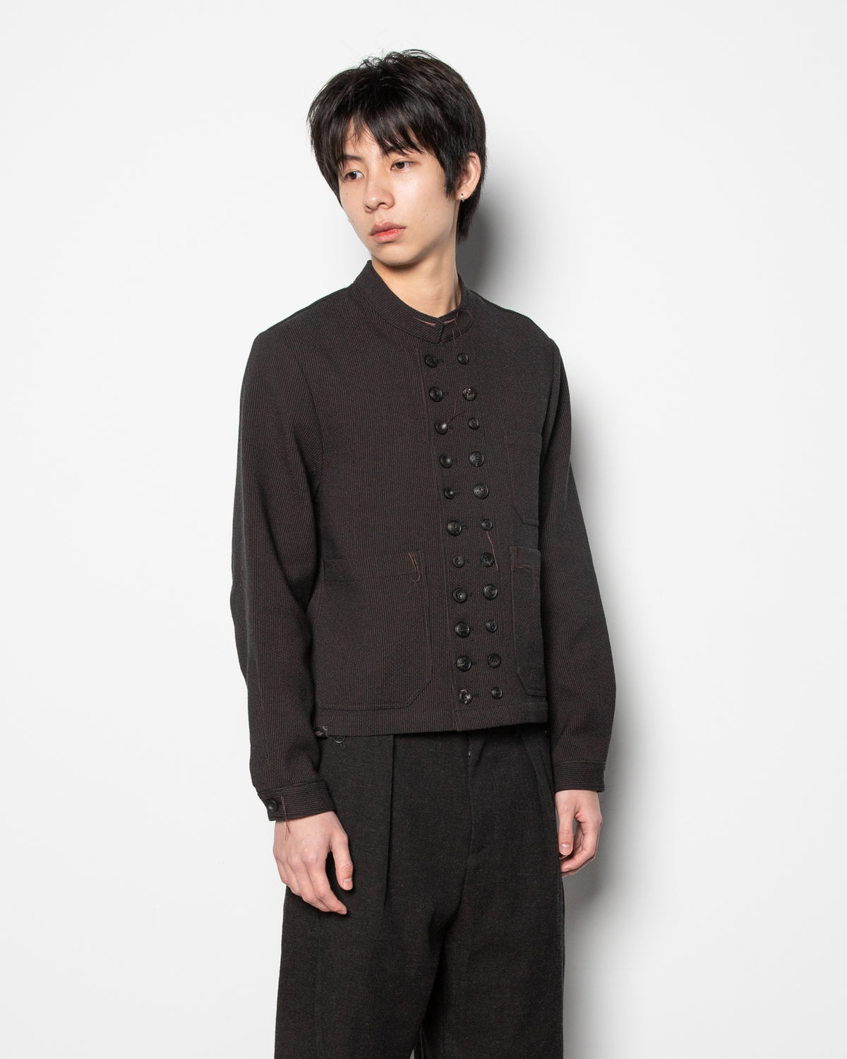 Stand Collar DB Blazer in Stripe