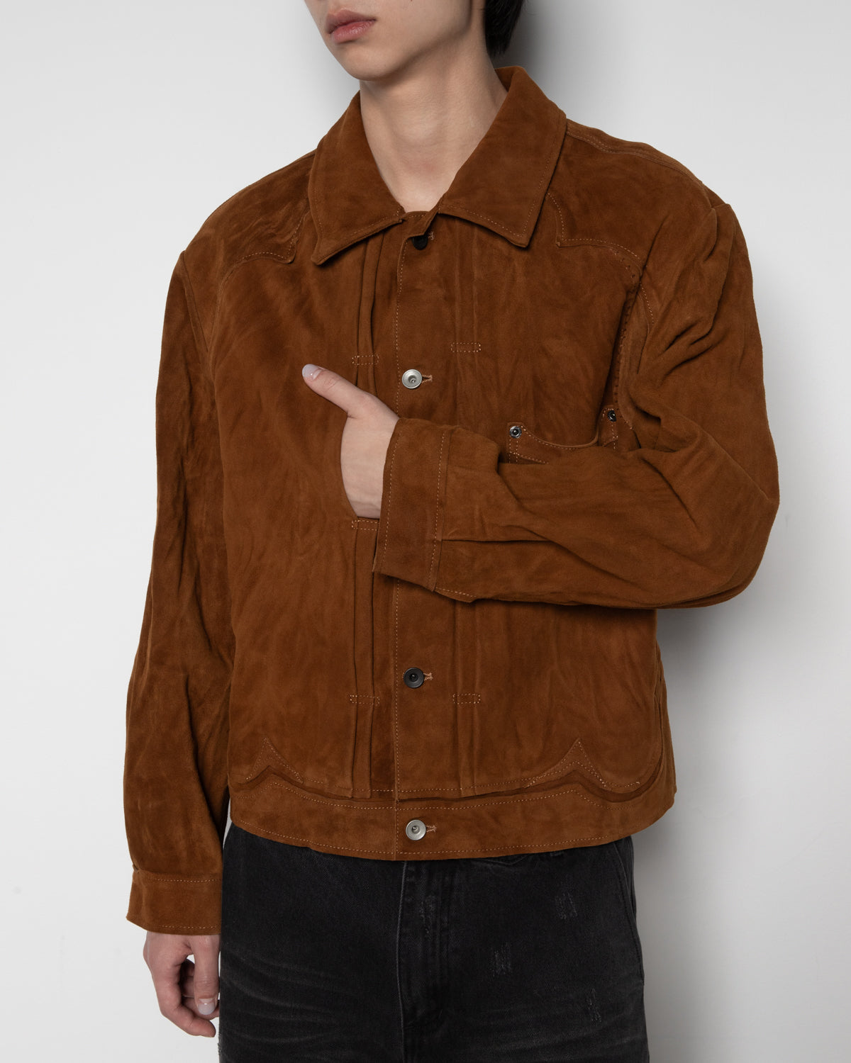 Suede Trucker JKT in Brown