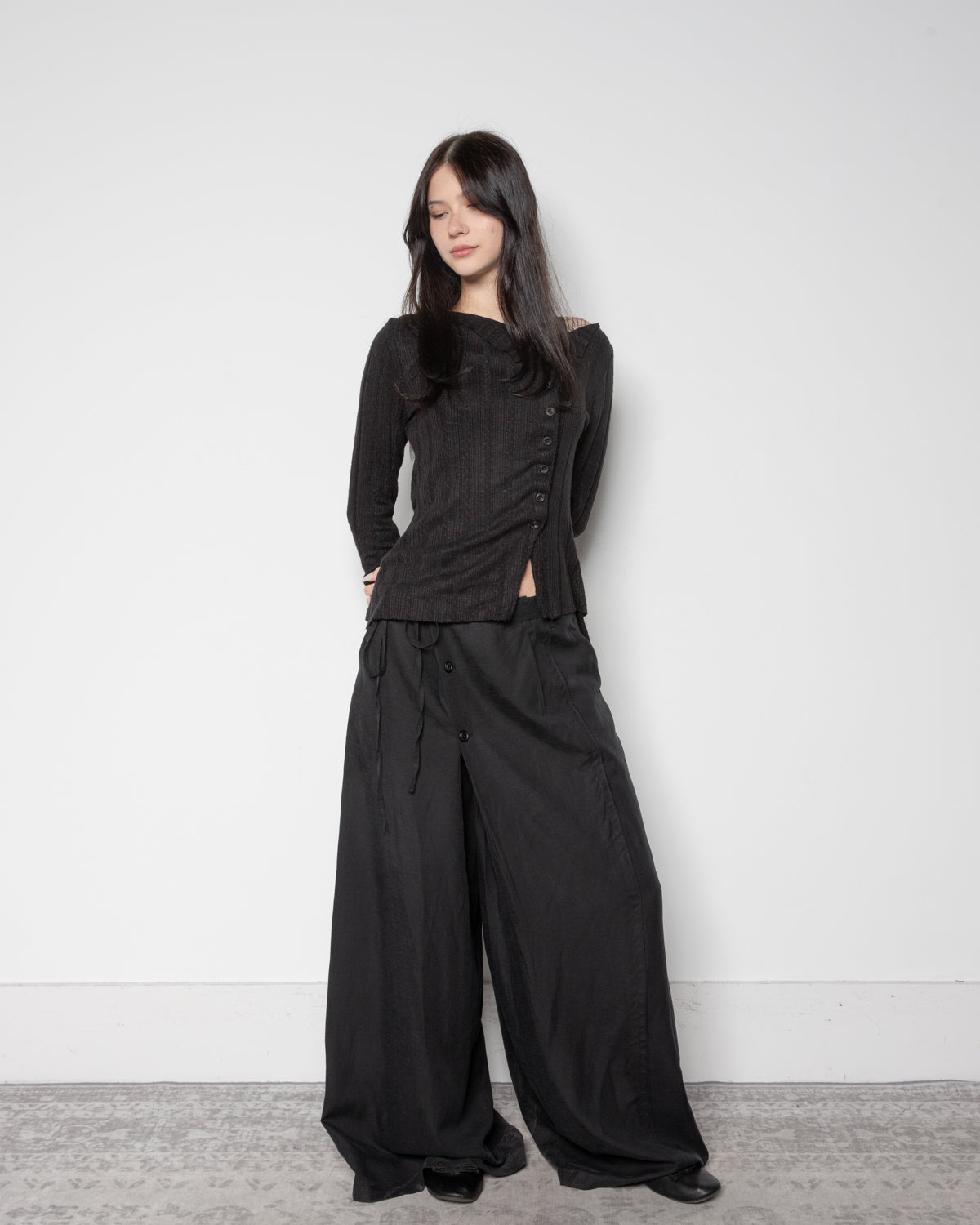 Tailored Gathered Top in Black
